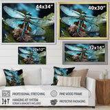 Teal Dragonfly Airborne Jewel - Dragonfly Canvas Wall Art