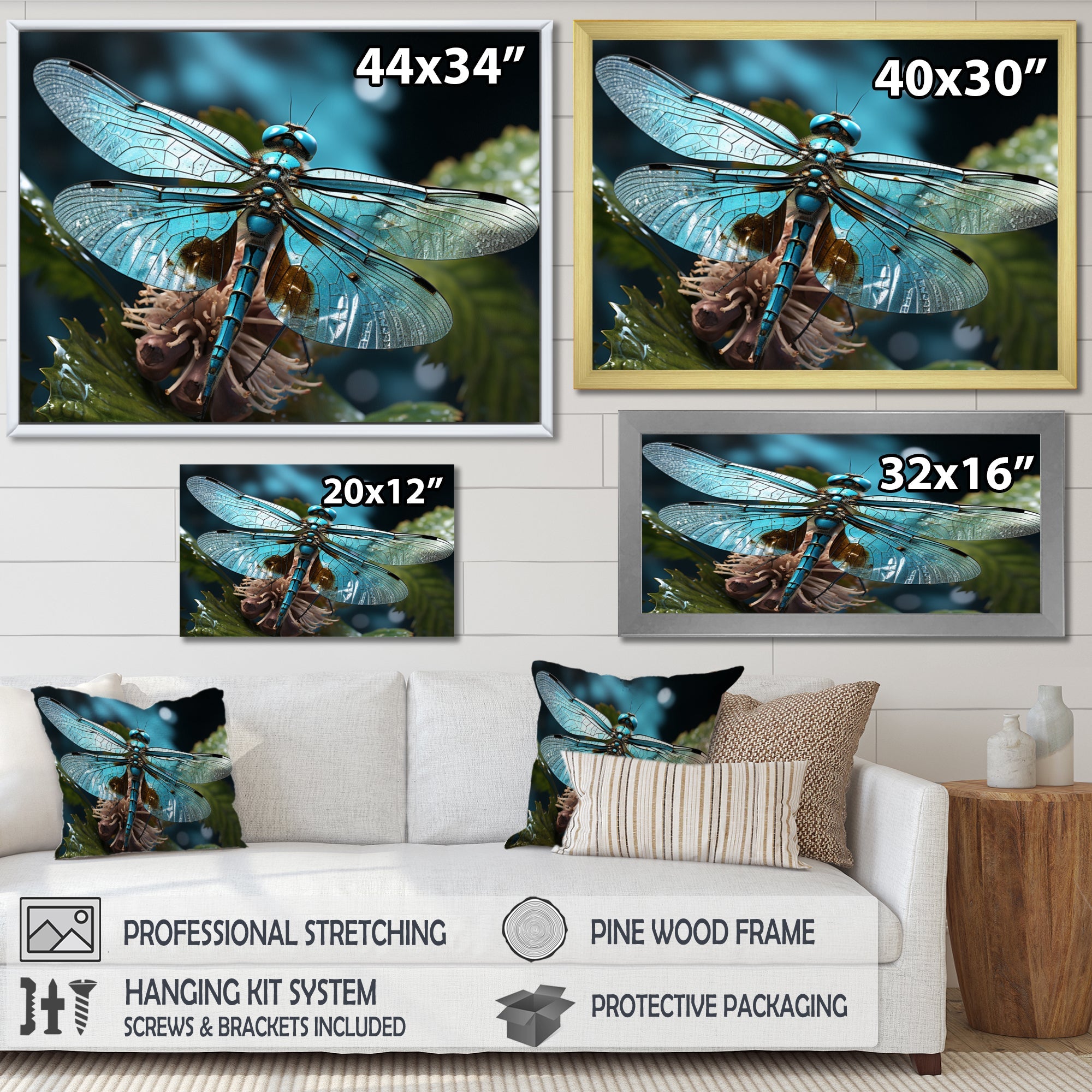 Teal Dragonfly Airborne Jewel - Dragonfly Canvas Wall Art
