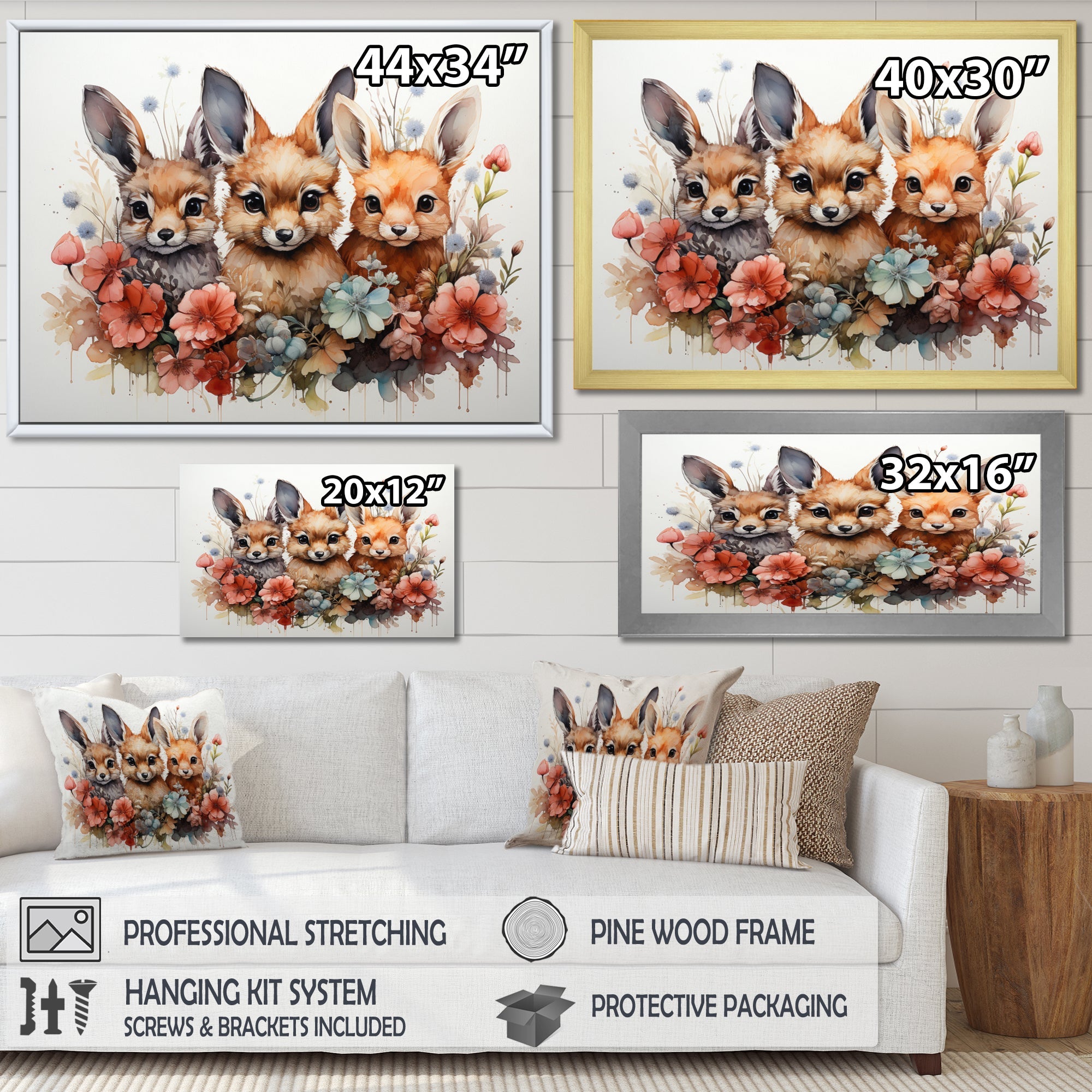 Dry Watercolor Whimsical Animals - Rabbit Living Room Wall Art
