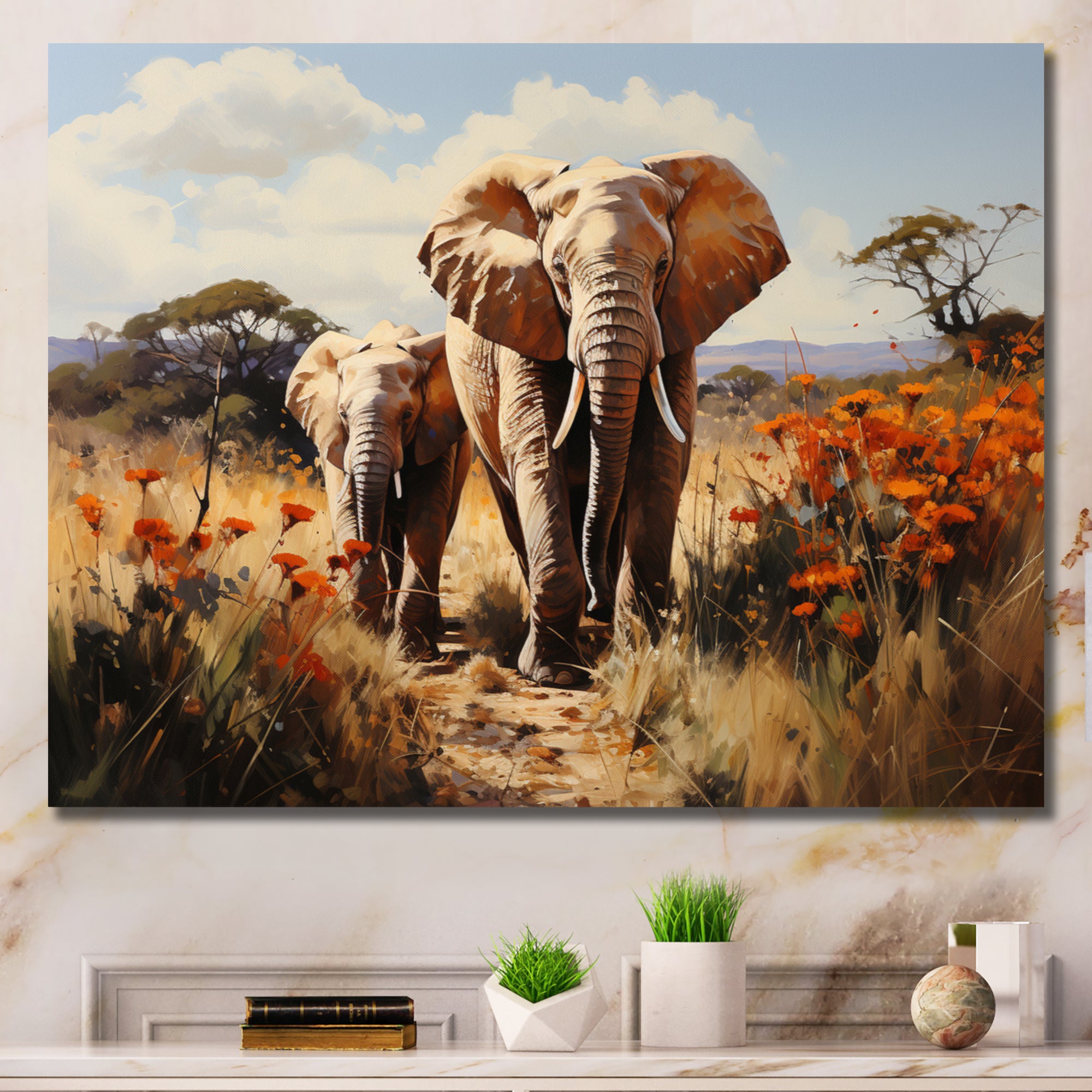 Elephant Family Harmony - Gray Elephant Wall Art