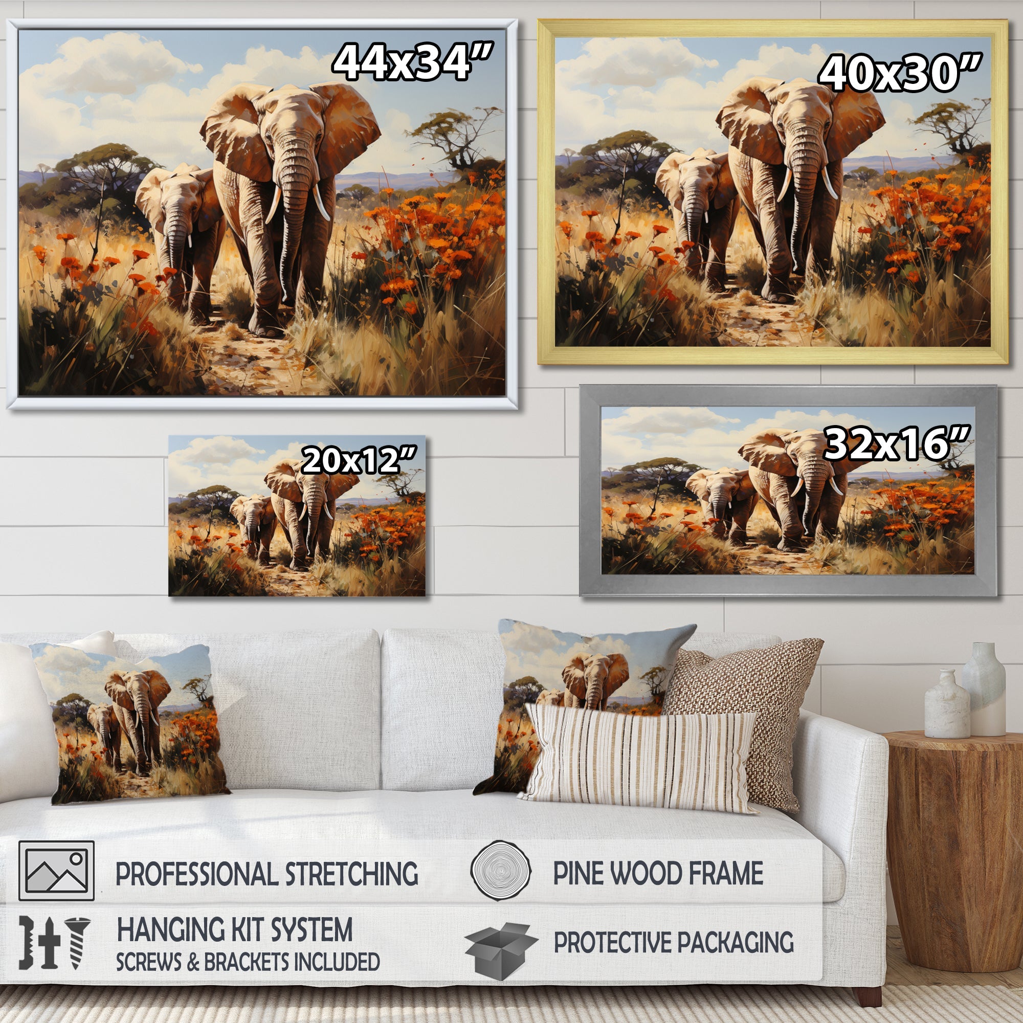 Elephant Family Harmony - Gray Elephant Wall Art
