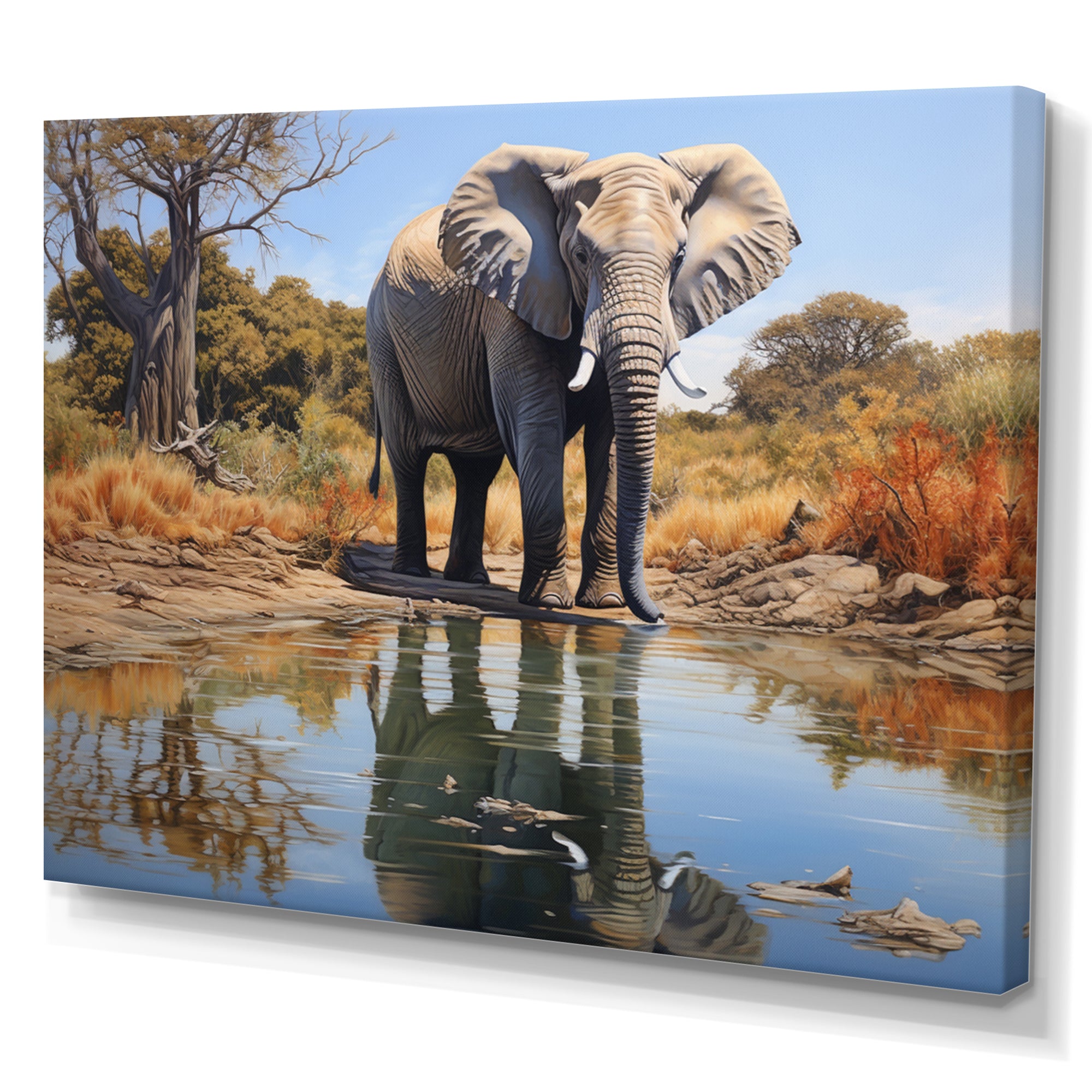 Elephant Reflection - Elephant Framed Canvas Art