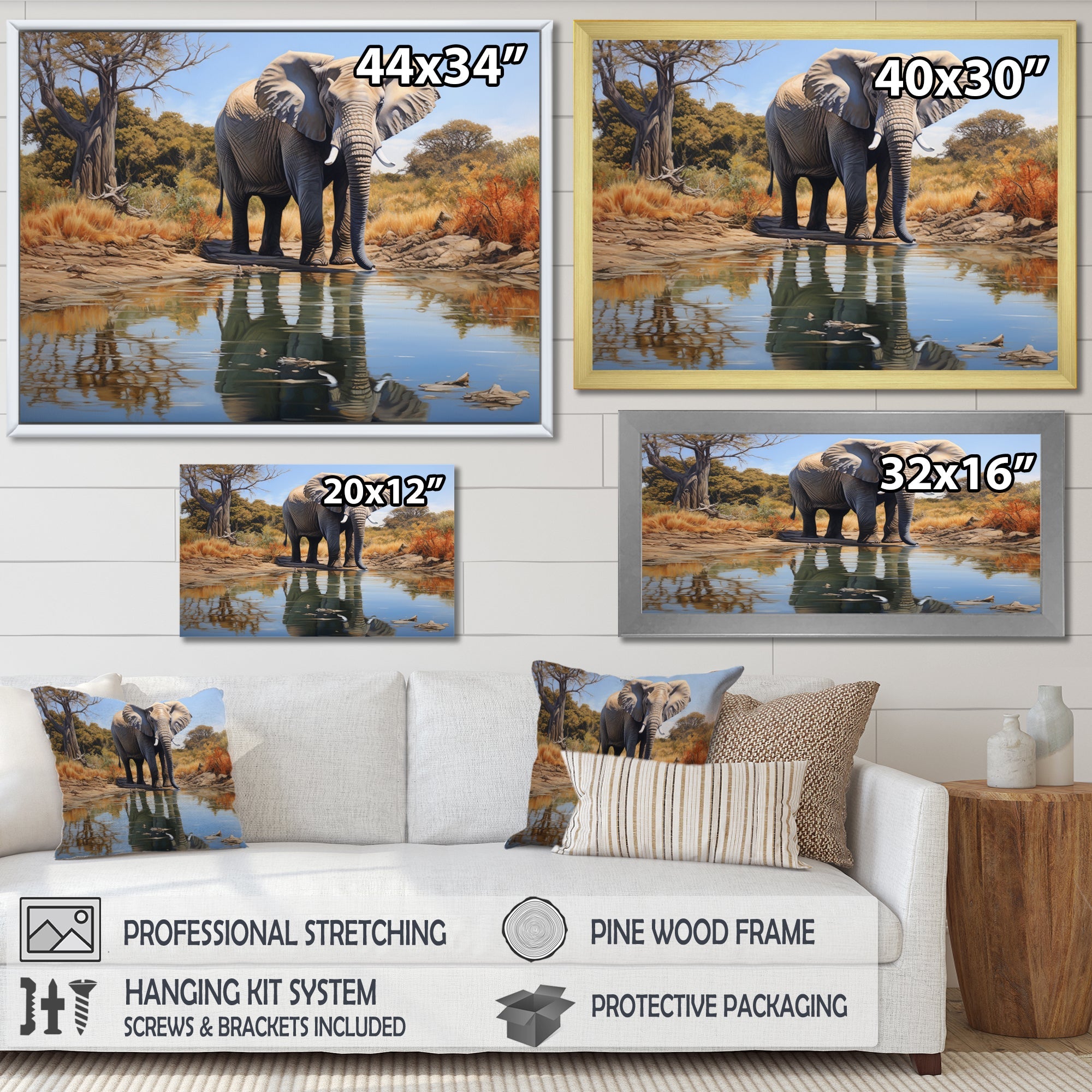 Elephant Reflection - Elephant Framed Canvas Art