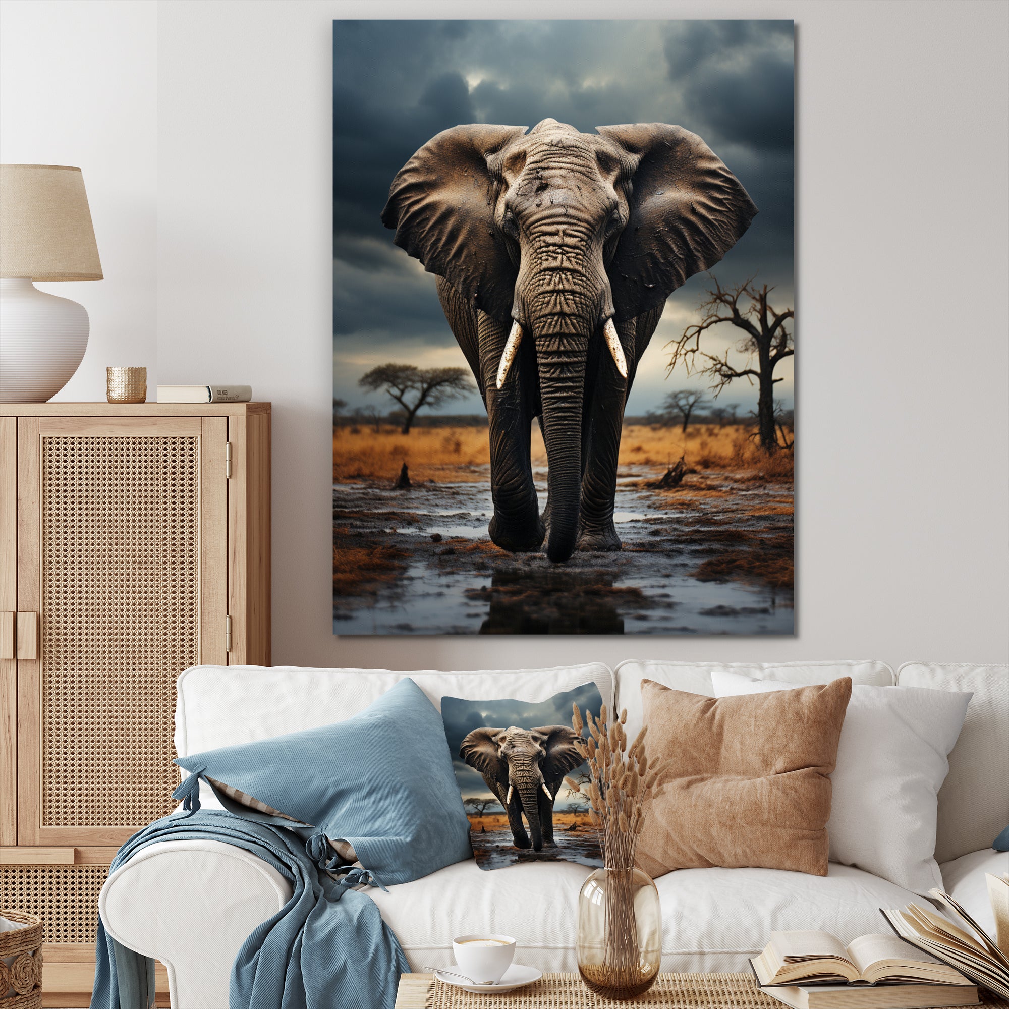 Elephant Tales From Afar - Elephant Large Canvas Wall Art