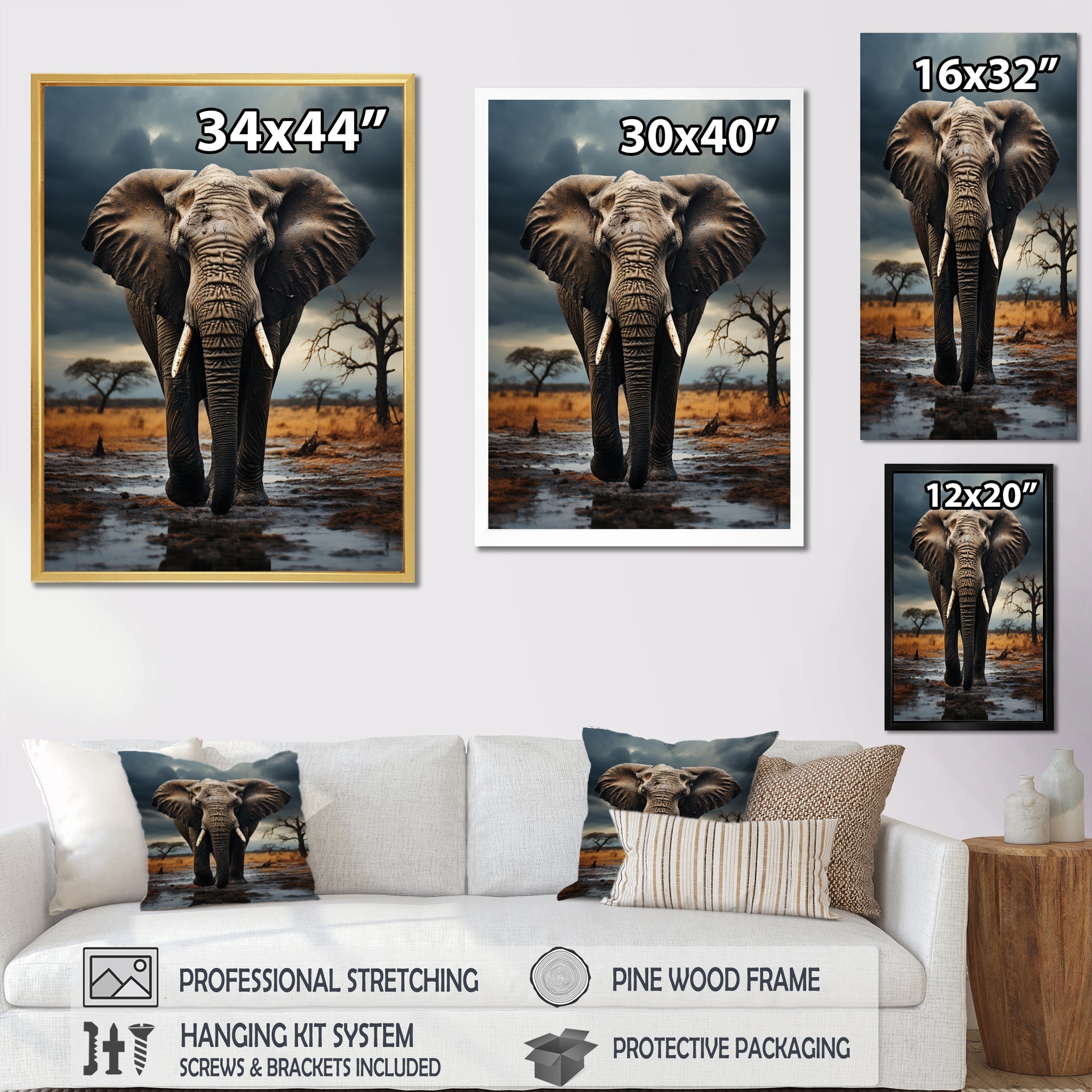 Elephant Tales From Afar - Elephant Large Canvas Wall Art