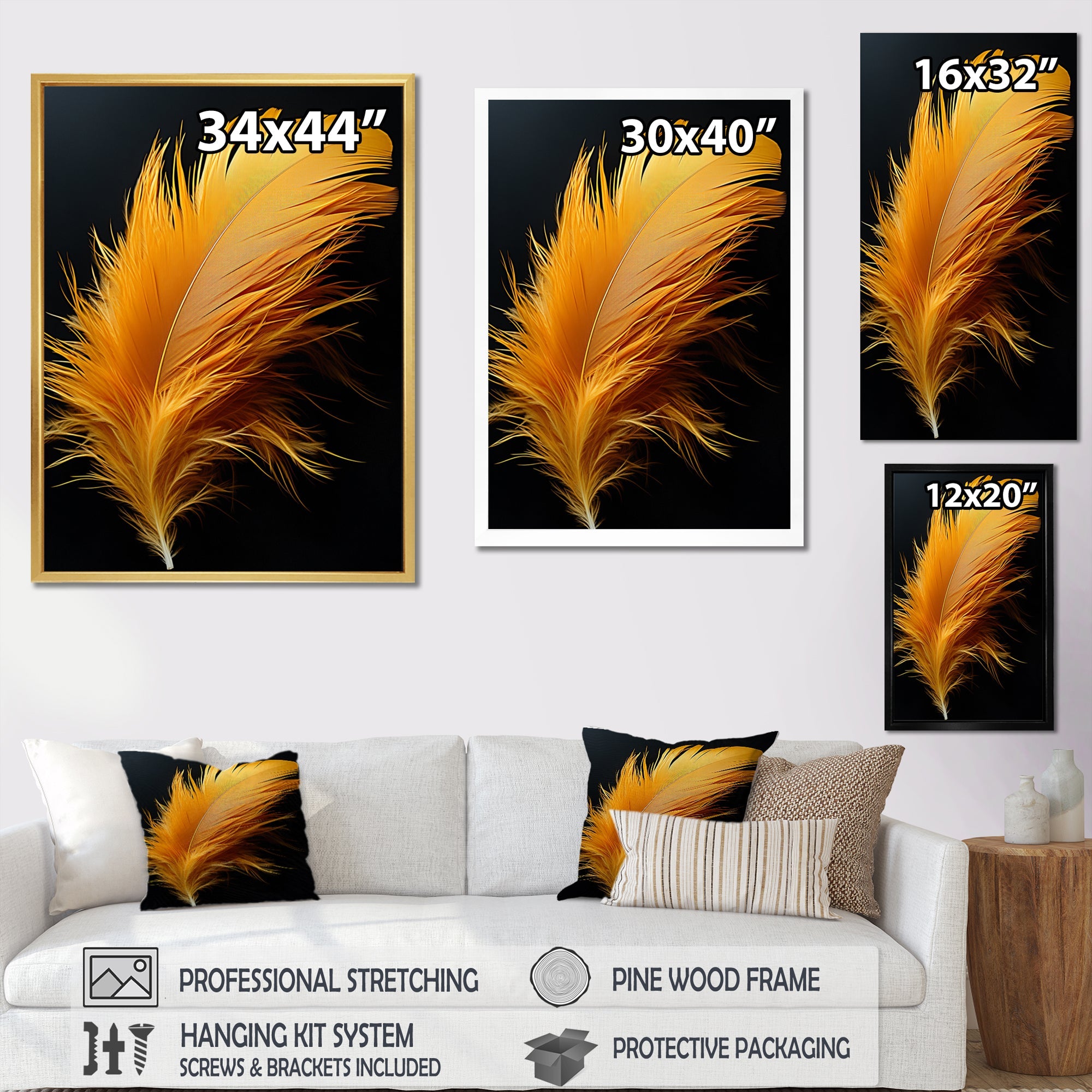 Orange Feather Elegance - Feathers Wall Decor