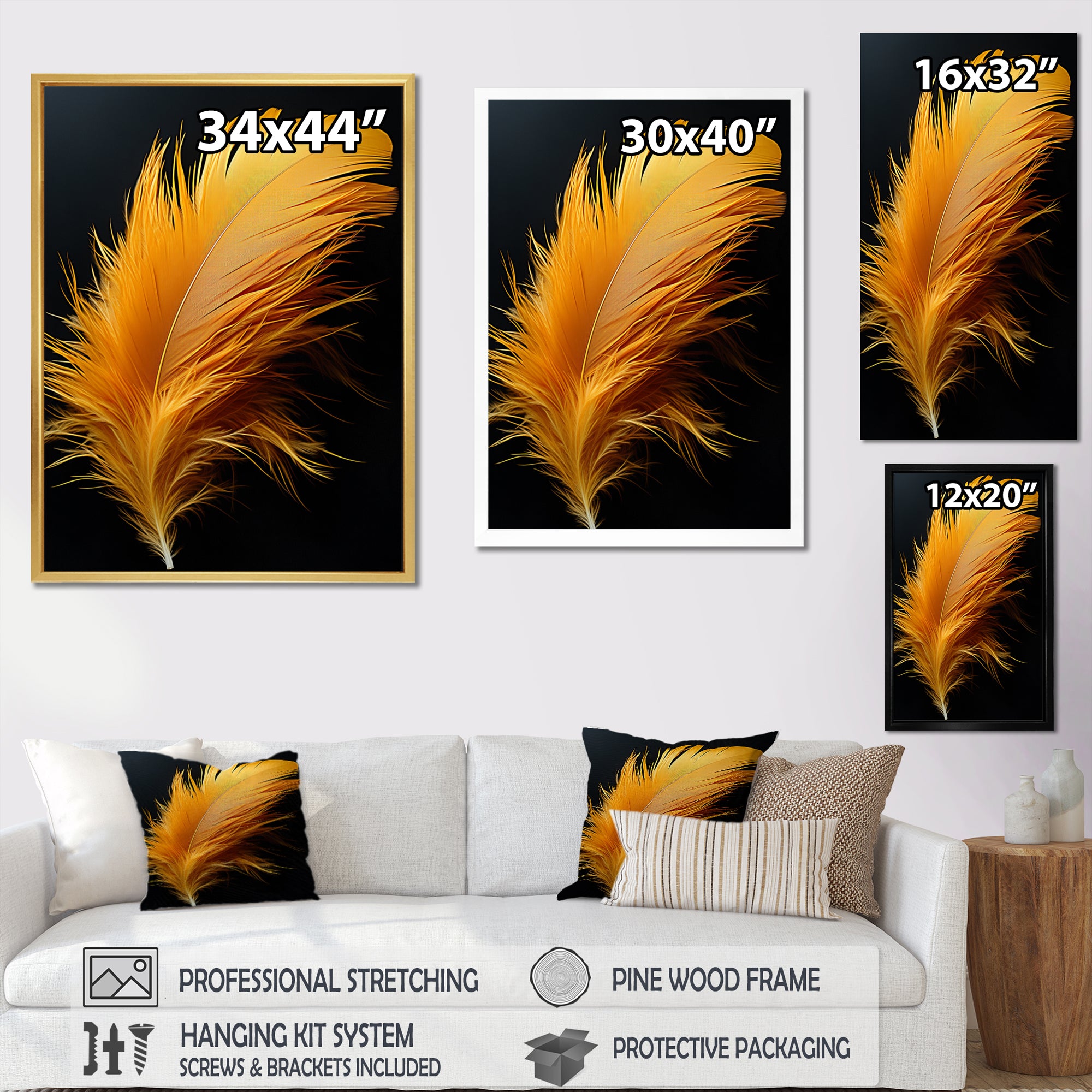 Orange Feather Elegance - Feathers Wall Decor