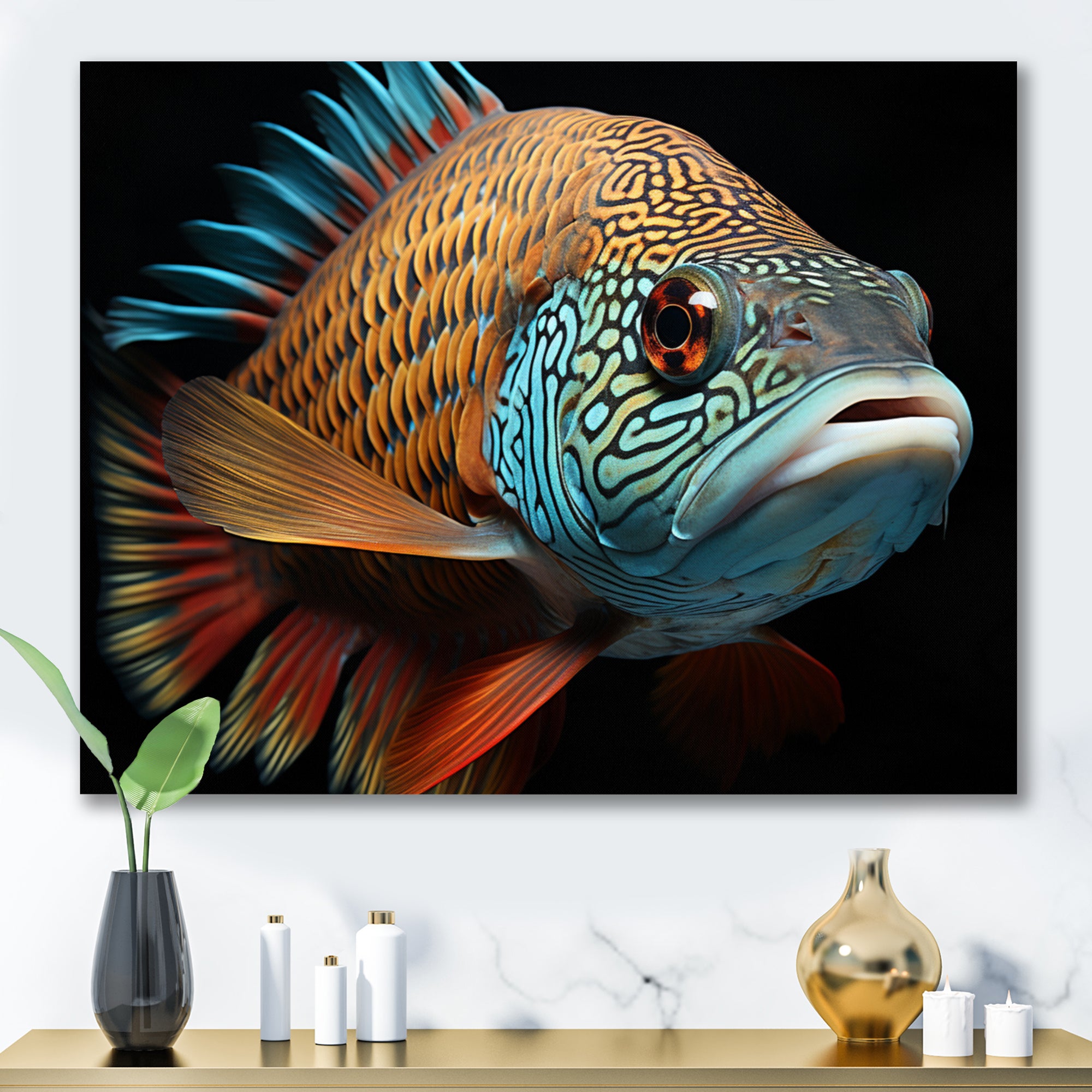 Fish Portrait Photo - Teal Fish Wall Art