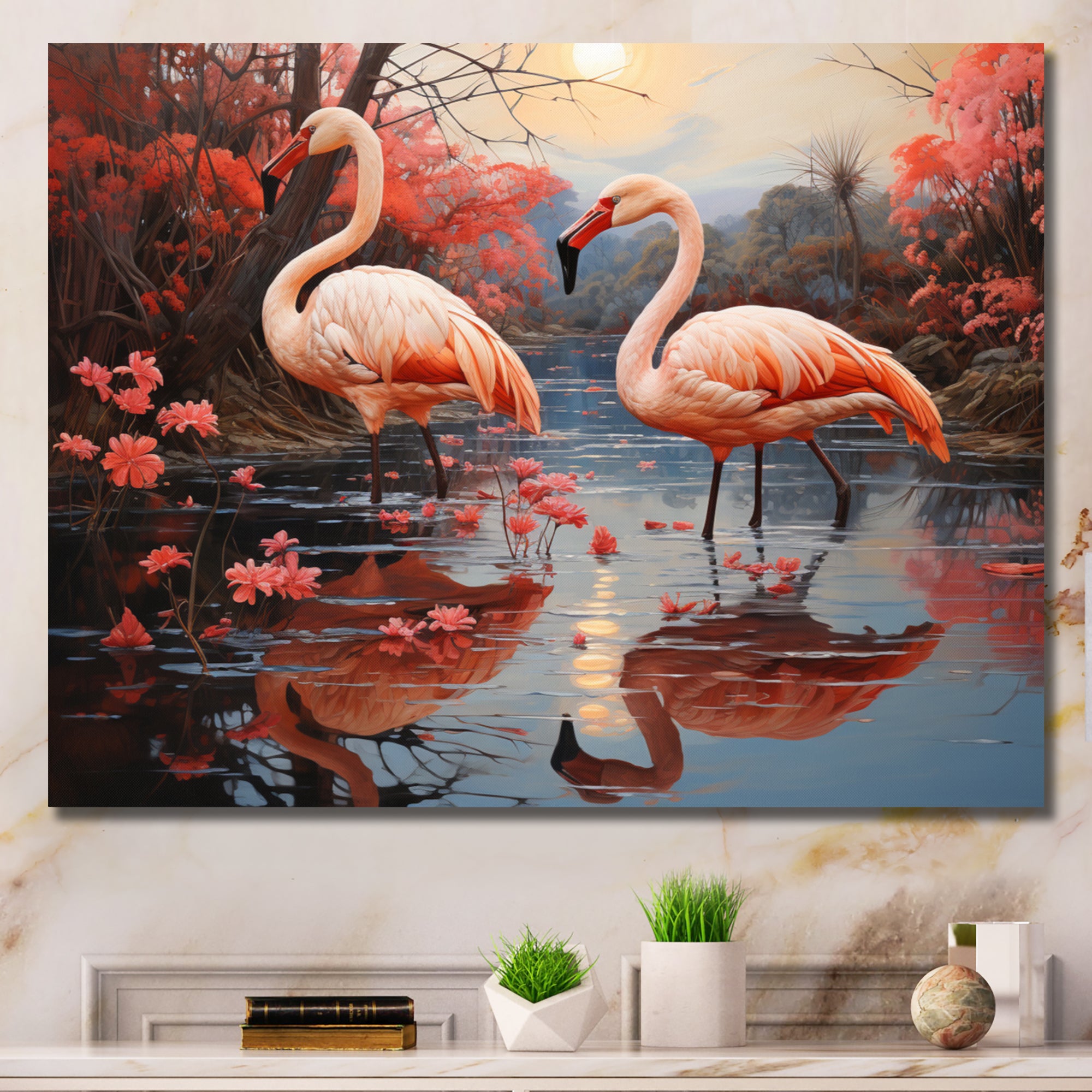 Flamingo Fading Glow Pastoral - Flamingo Canvas Wall Art