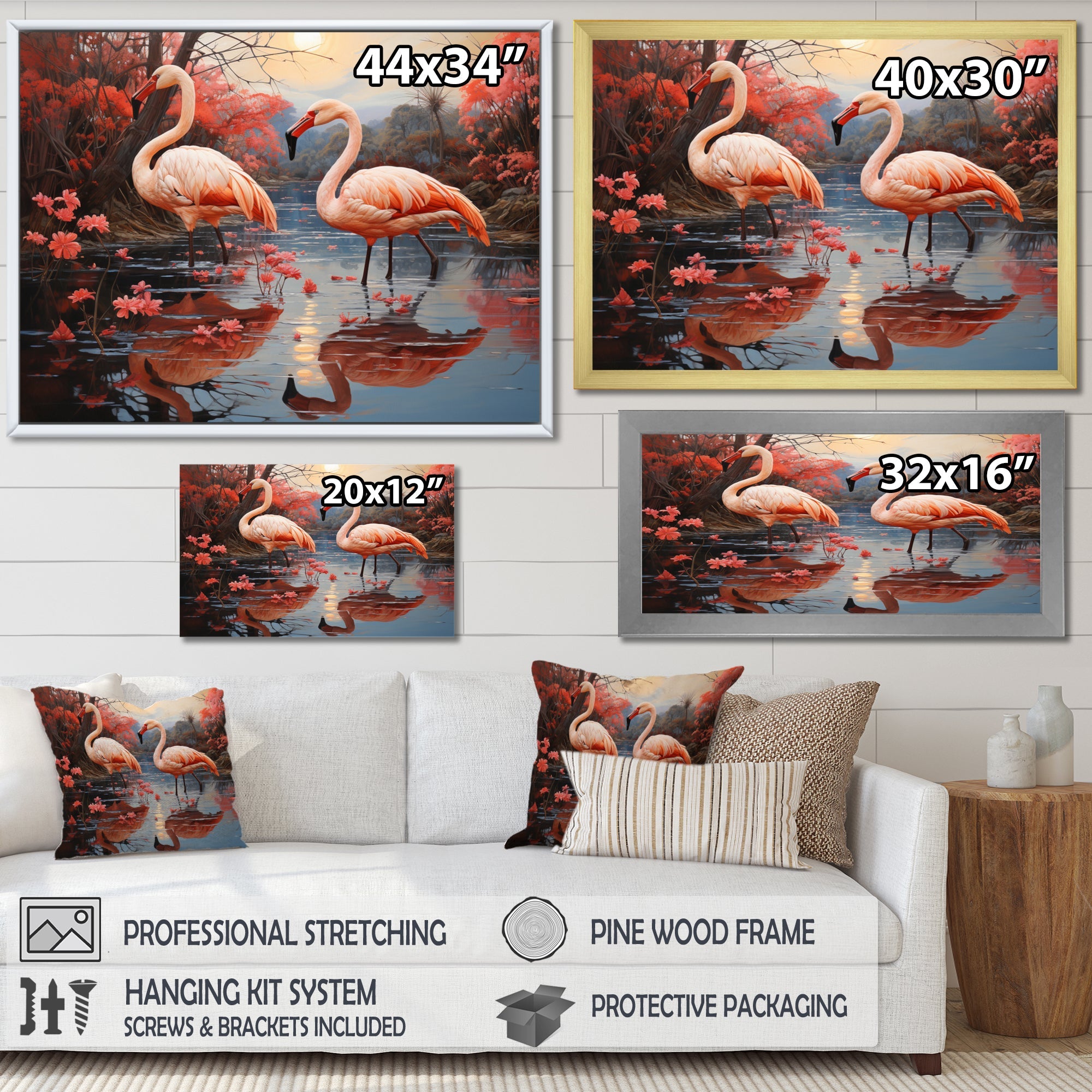Flamingo Fading Glow Pastoral - Flamingo Canvas Wall Art