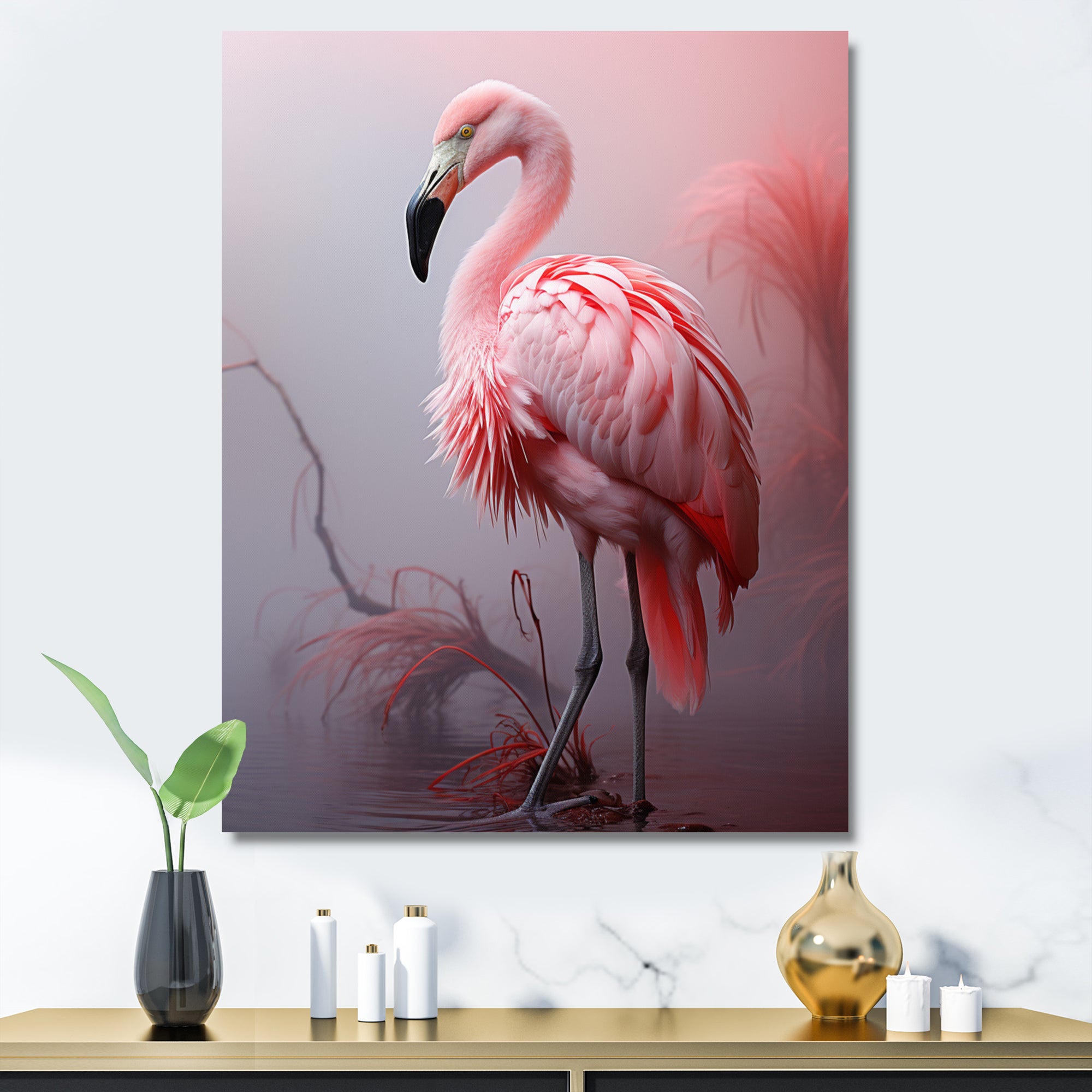 Minimalism Flamingo Portrait - Flamingo Wall Decor