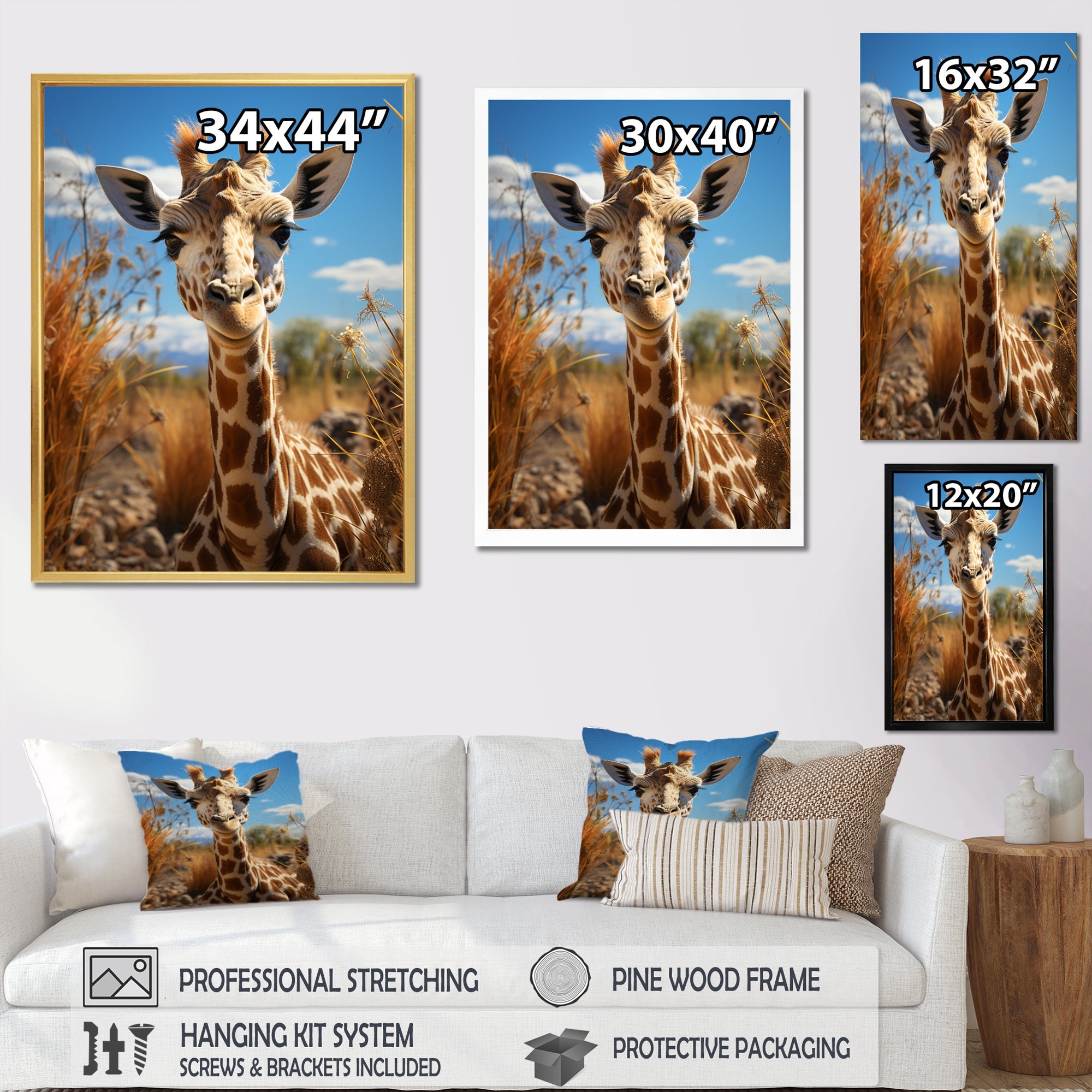 Cute Giraffe Portrait - Beige Giraffe Wall Art