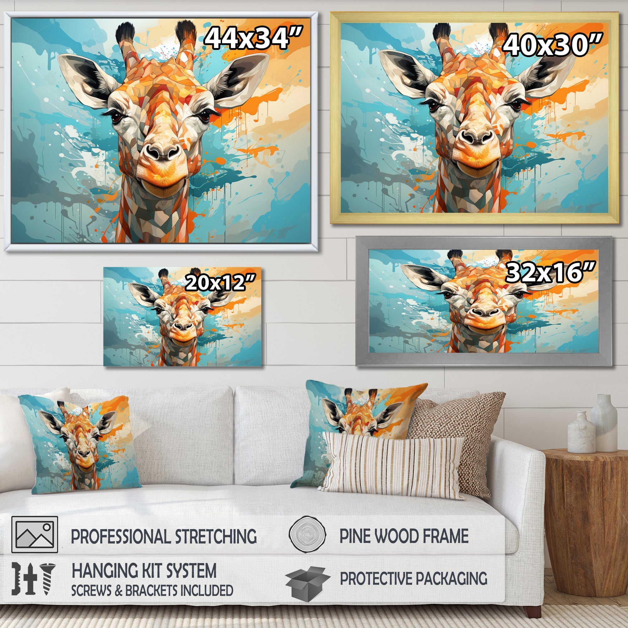 Giraffe Elegant Geometric - Giraffe Large Canvas Wall Art