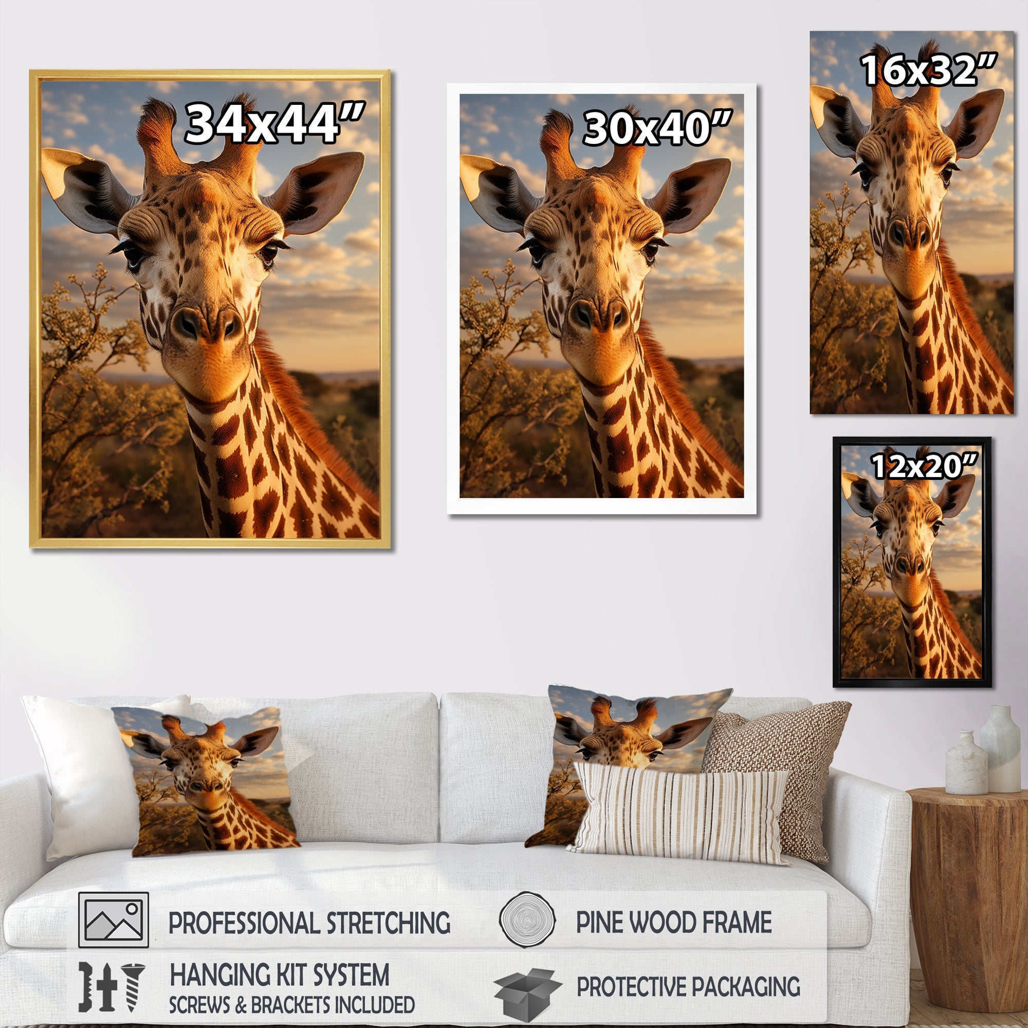 Giraffe Portrait Vibrant - Giraffe Canvas Wall Art