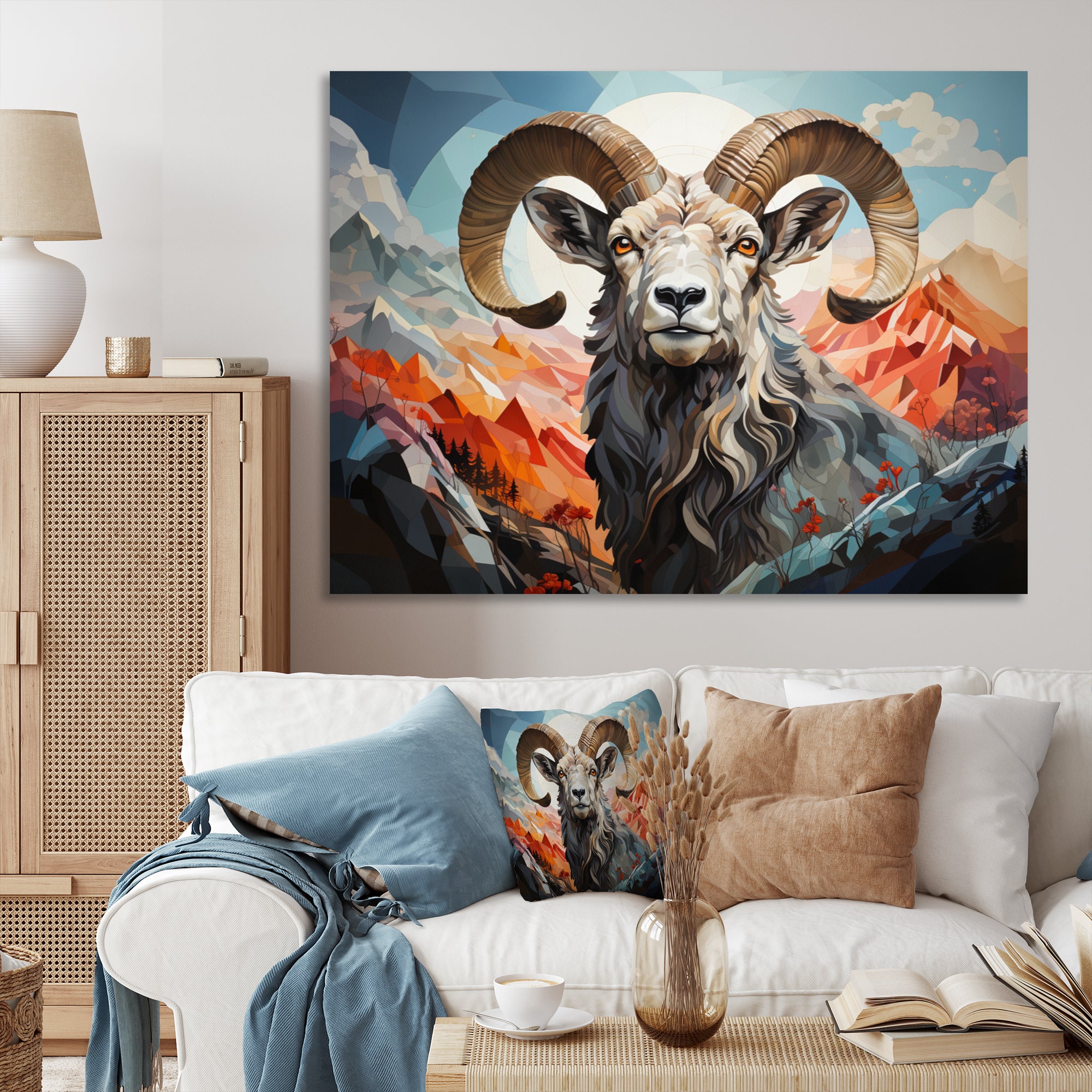 Goat Mountain Guardian Geometric - Gray Goat Wall Art