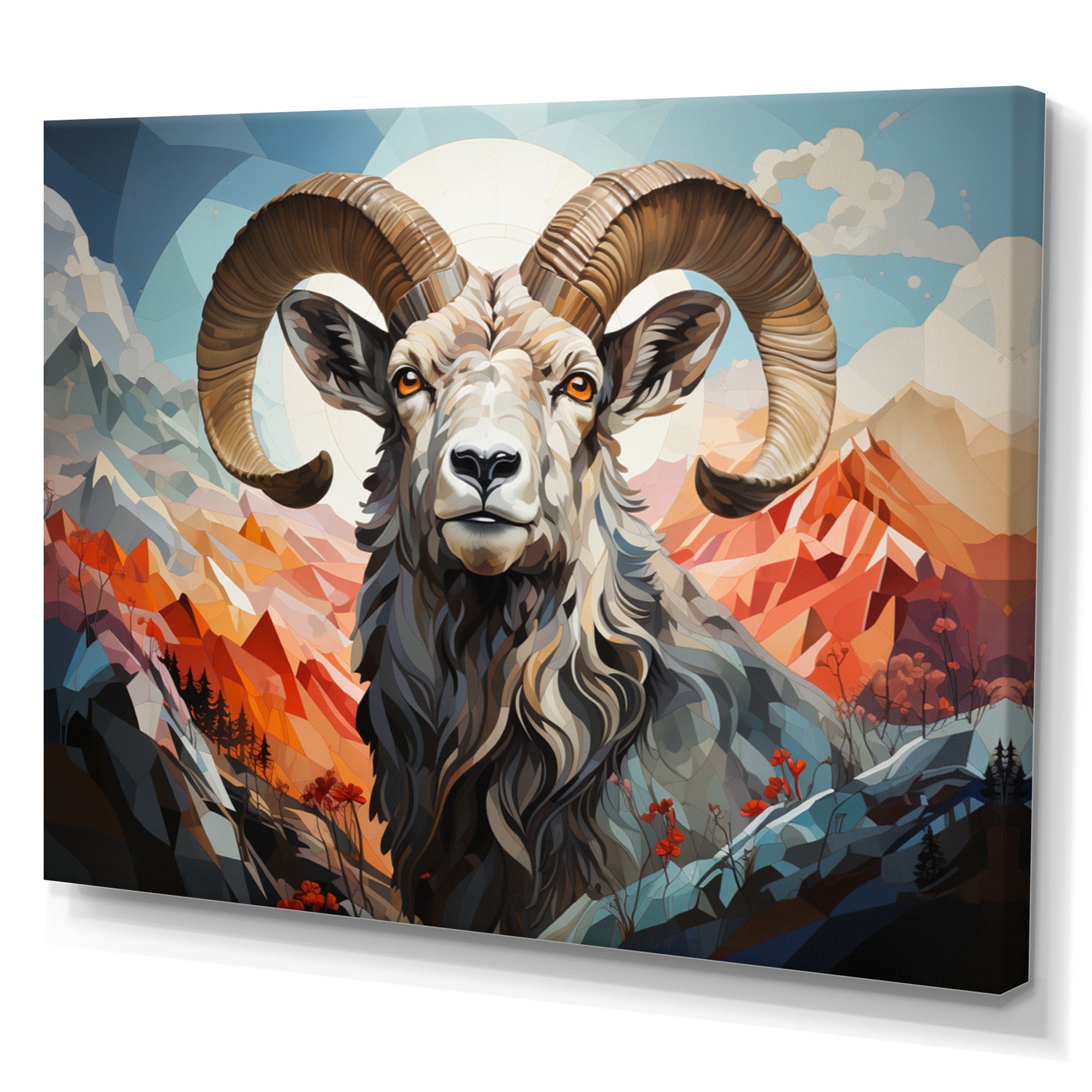Goat Mountain Guardian Geometric - Gray Goat Wall Art
