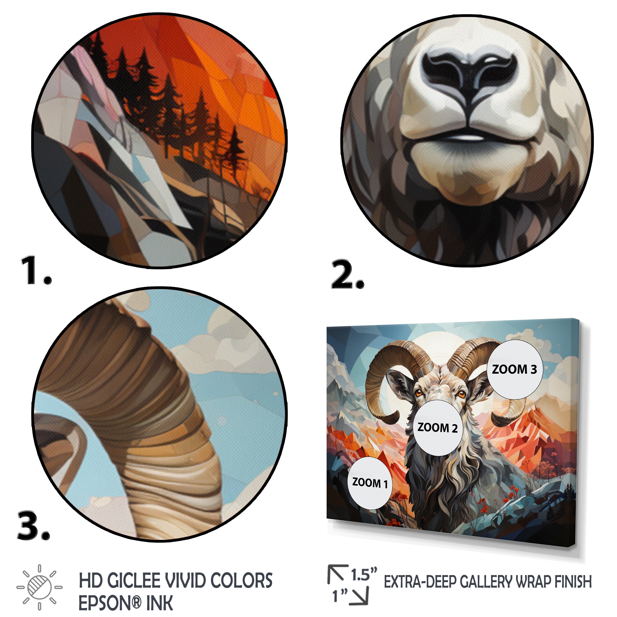 Goat Mountain Guardian Geometric - Gray Goat Wall Art