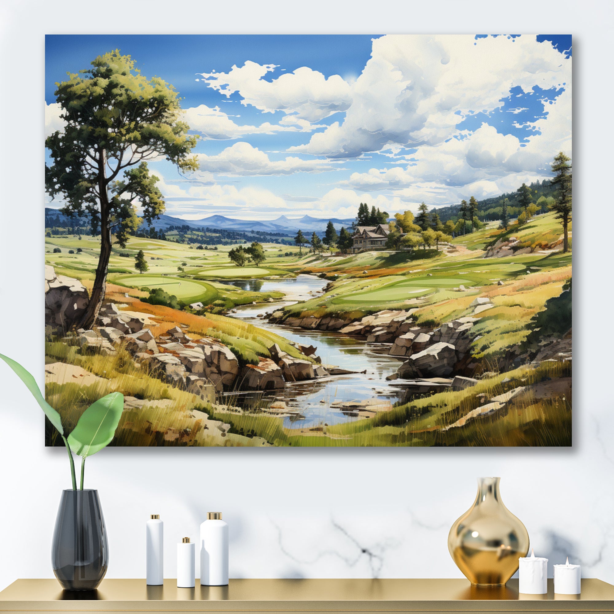 Lake And River Tranquility I - Golf Canvas Wall Art