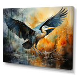 Teal Yellow Heron Elegance Unveiled Pointillism - Heron Wall Decor