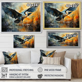 Teal Yellow Heron Elegance Unveiled Pointillism - Heron Wall Decor