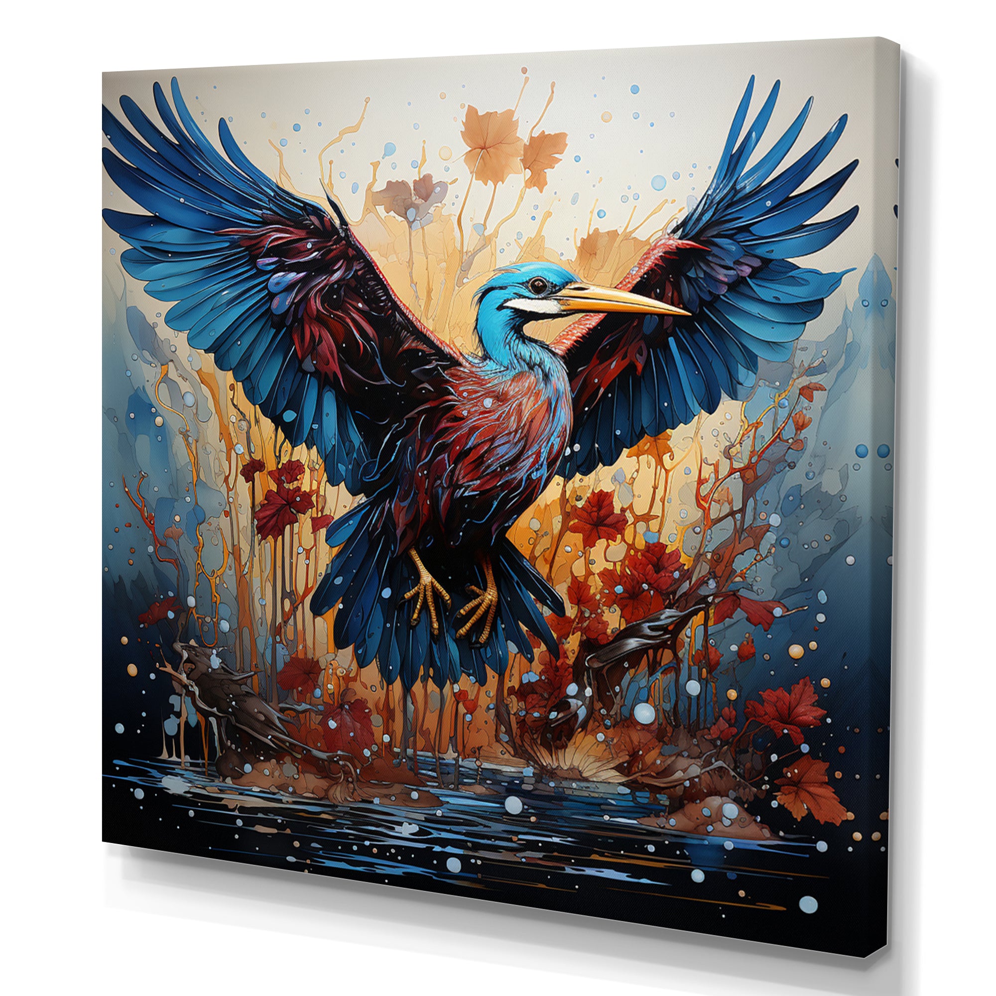 Heron Majestic Wings Pointillism - Teal Heron Wall Art