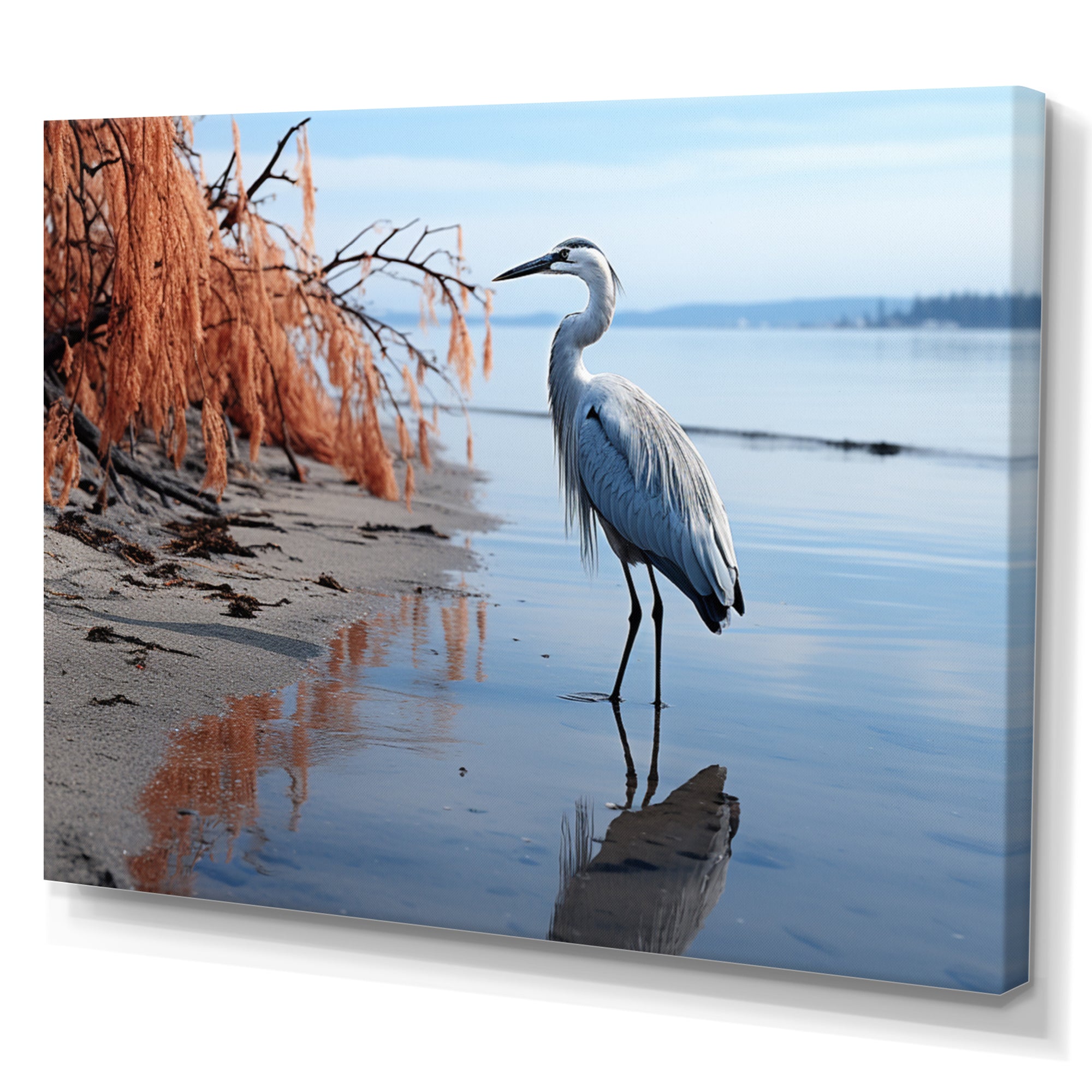 Heron Morning Stroll - Heron Framed Canvas Art