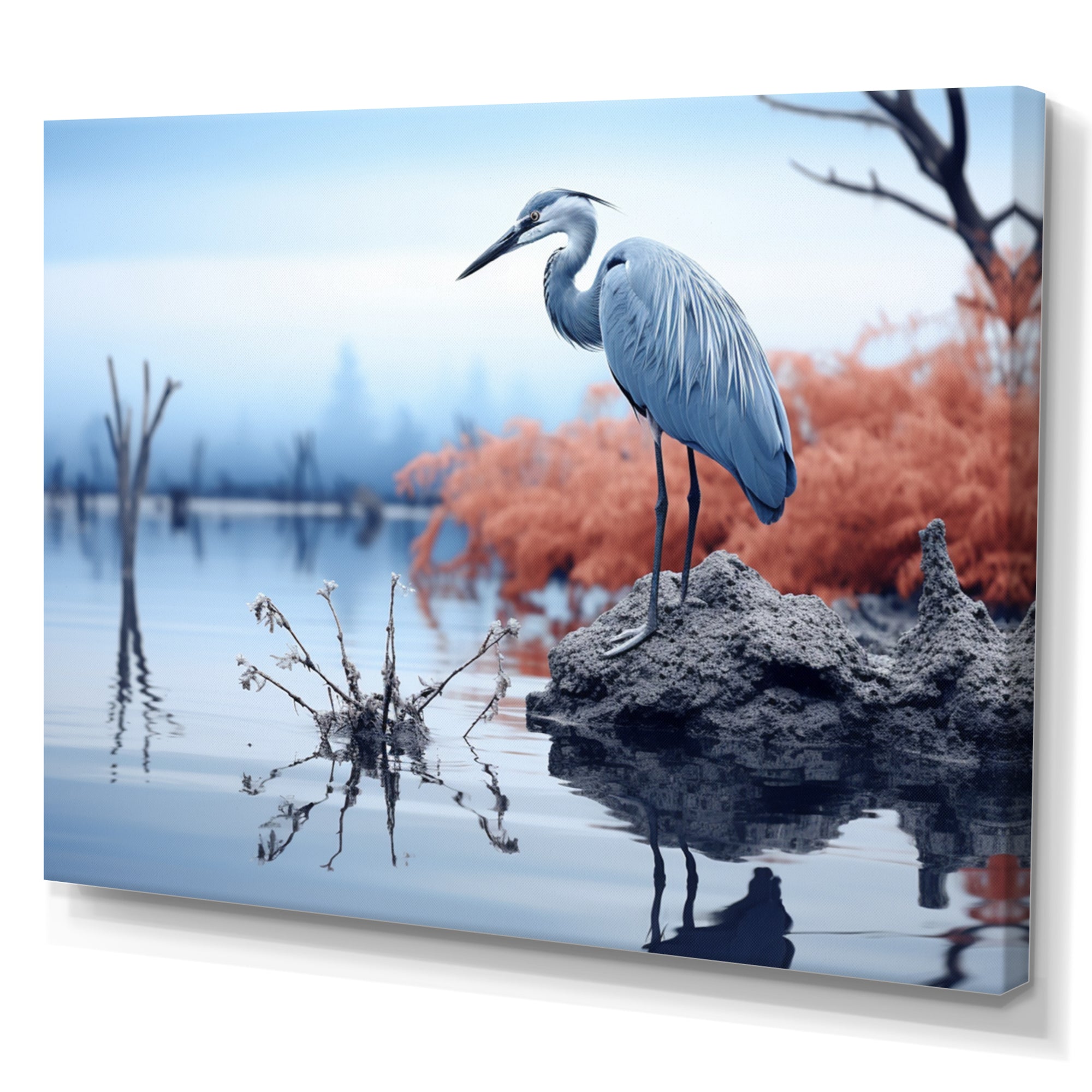 Heron Silent Waters Blue - Heron Canvas Wall Art