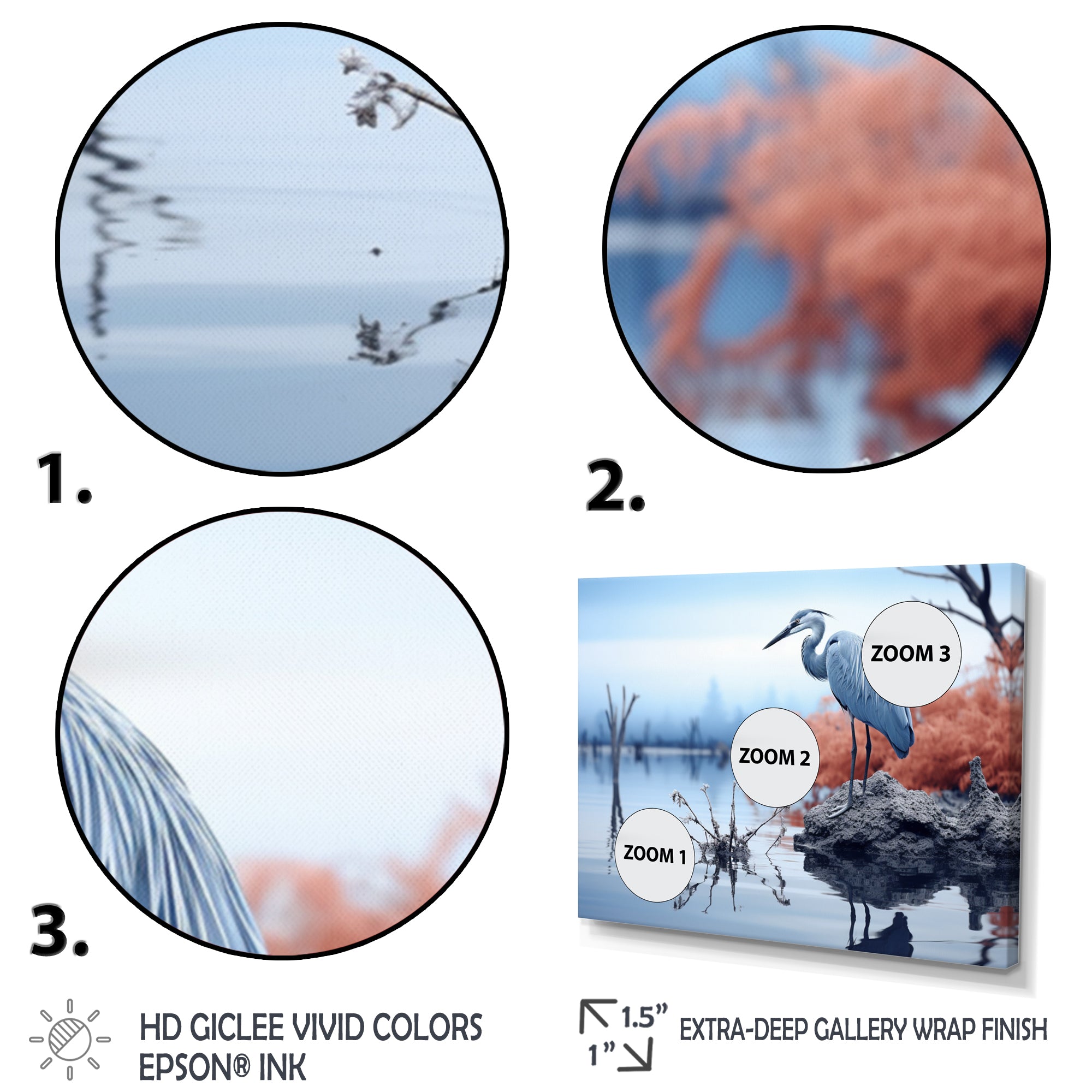 Heron Silent Waters Blue - Heron Canvas Wall Art