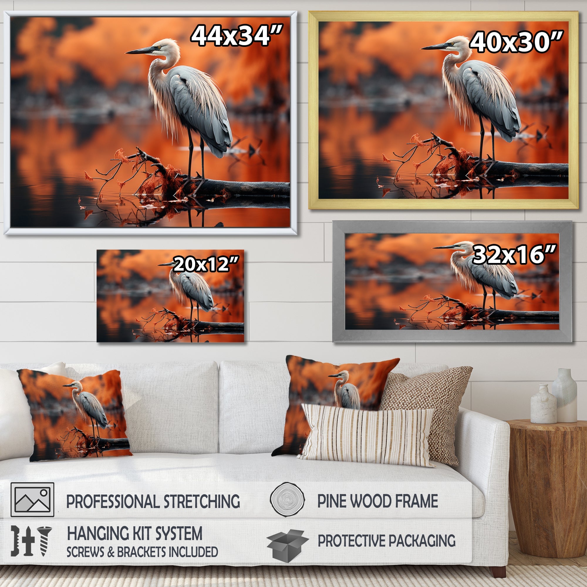 Grey Red Heron Solitude - Heron Wall Decor