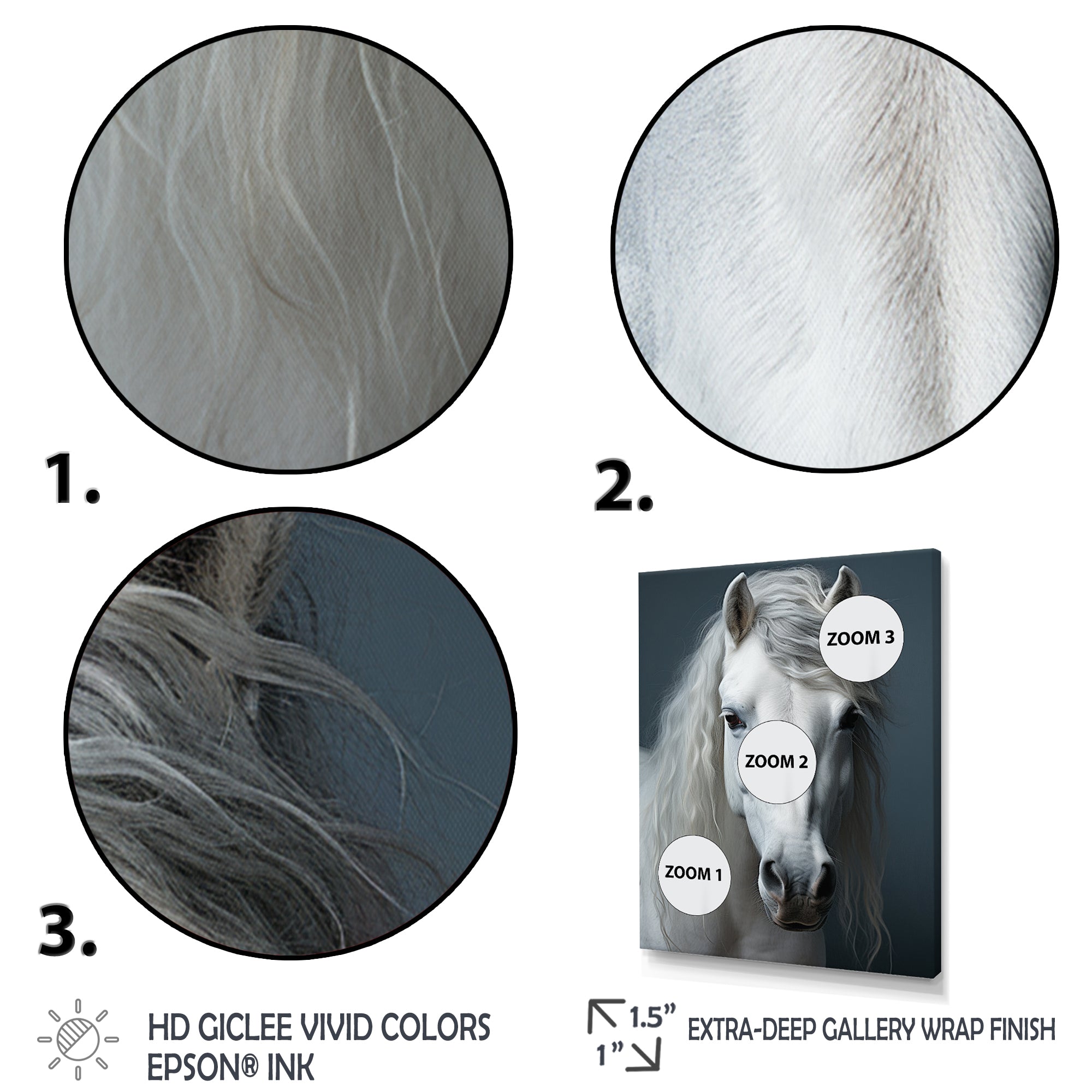 White Horse Crisp Monochrome - Horse Bedroom Wall Art