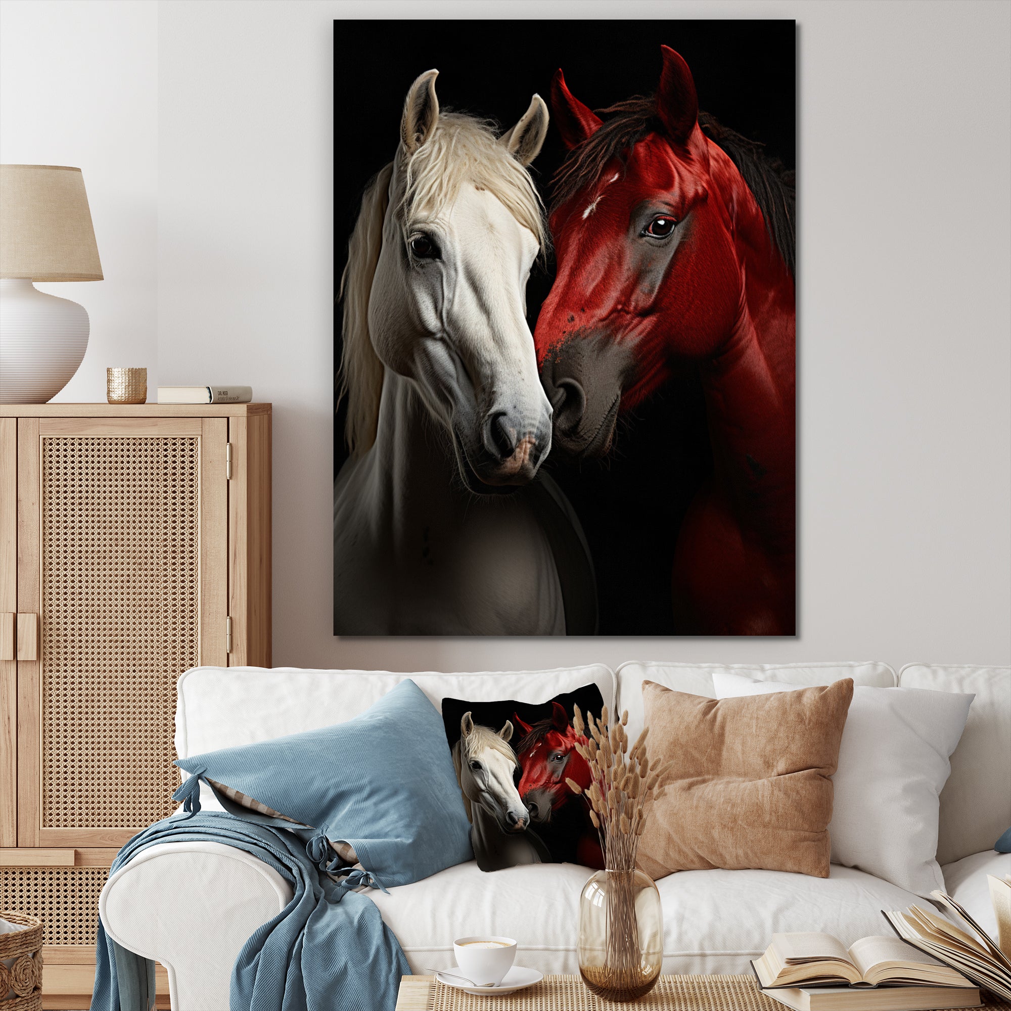 Red And White Horse Dynamic Duo - Horse Canvas Wall Art