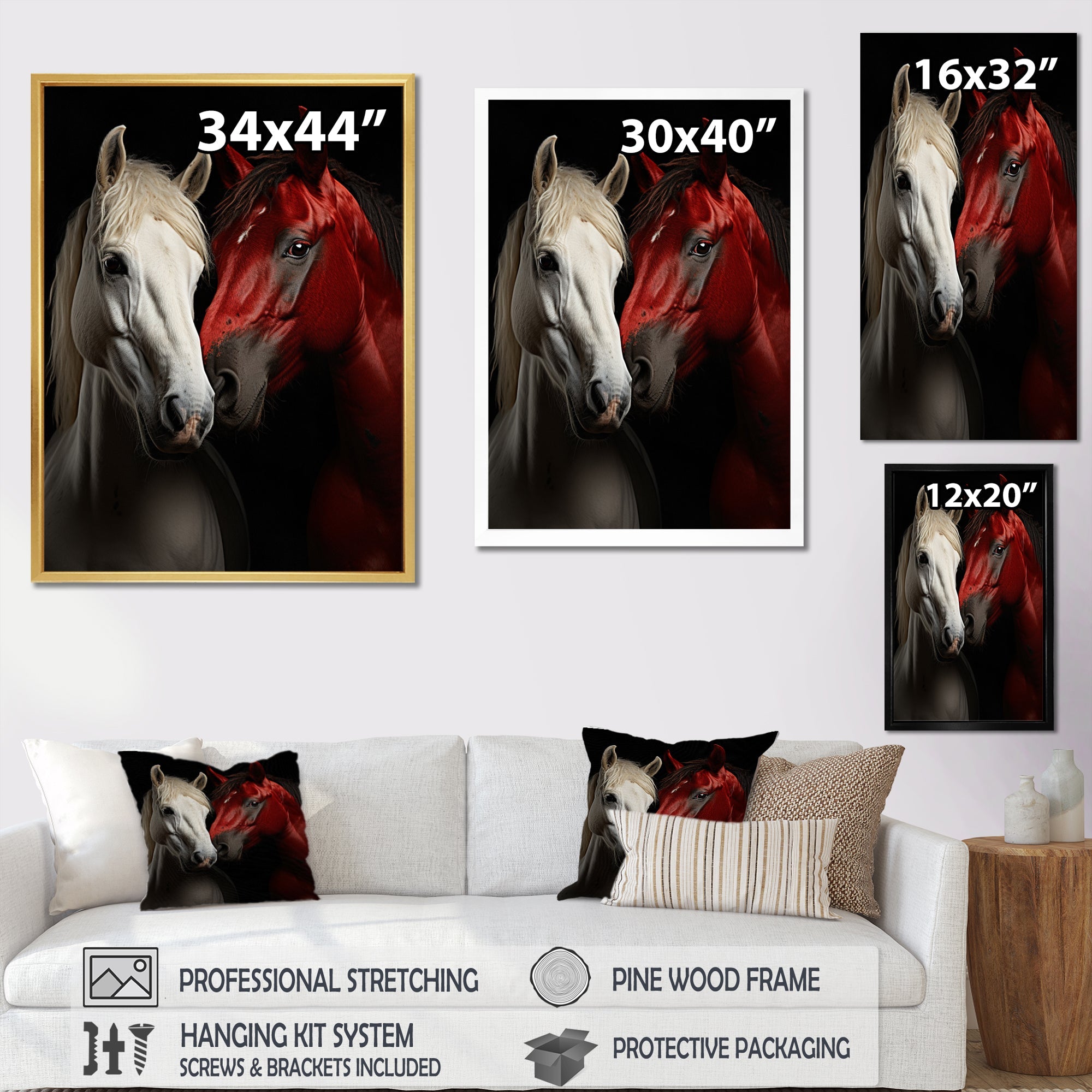 Red And White Horse Dynamic Duo - Horse Canvas Wall Art