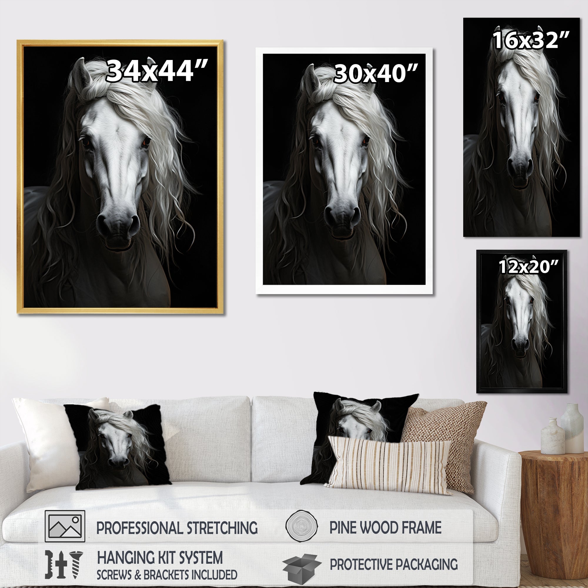 Grey Horse Majestic Monochrome - Horse Home Decor Art