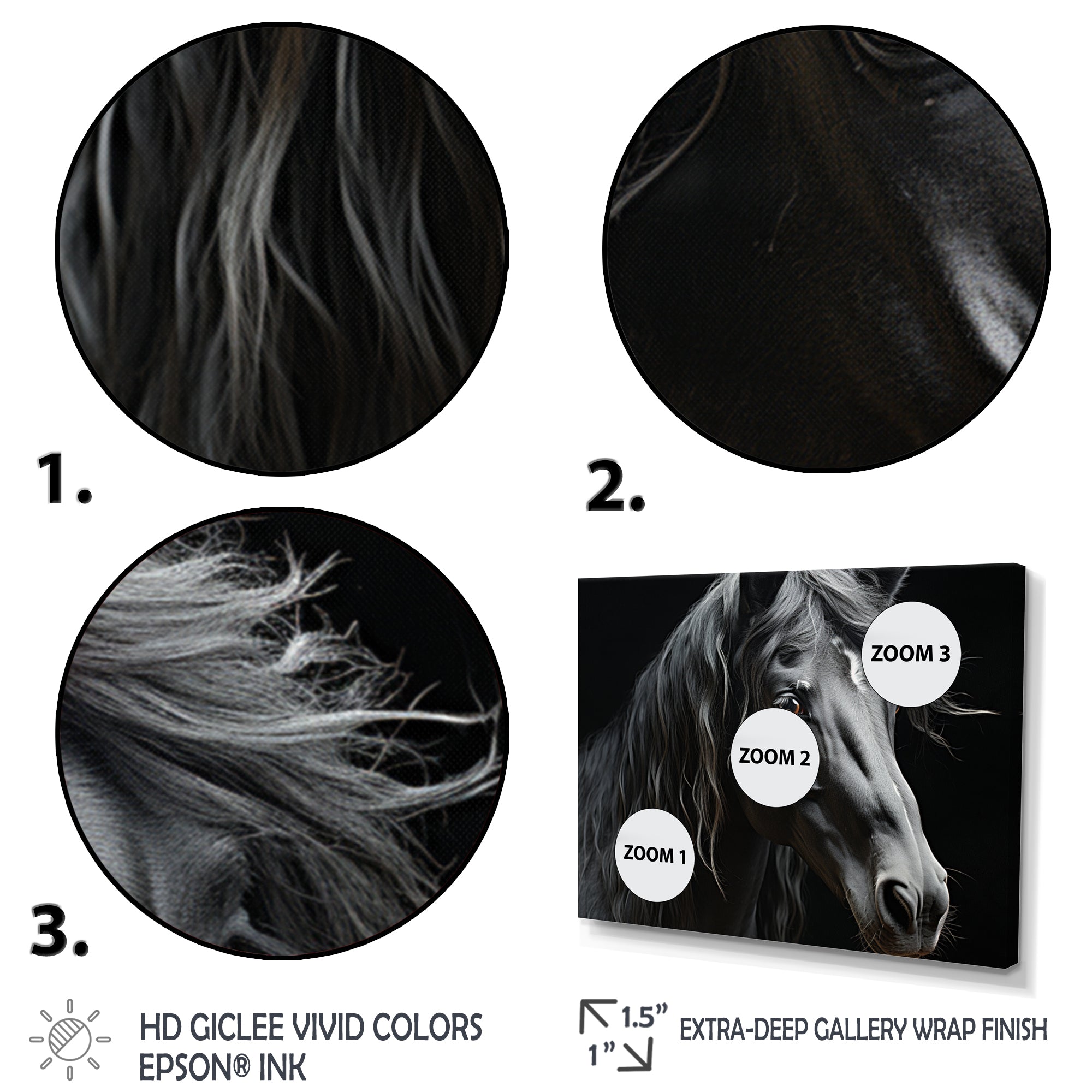 Black White Horse Portrait - Horse Canvas Wall Art