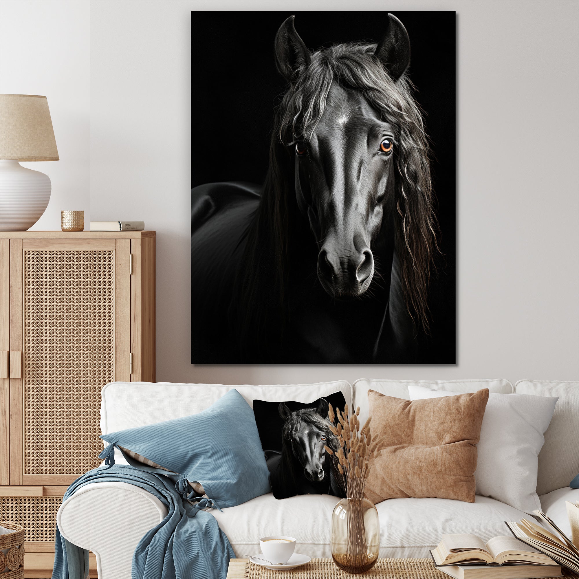 Black White Horse Portrait Vibrant - Horse Wall Decor