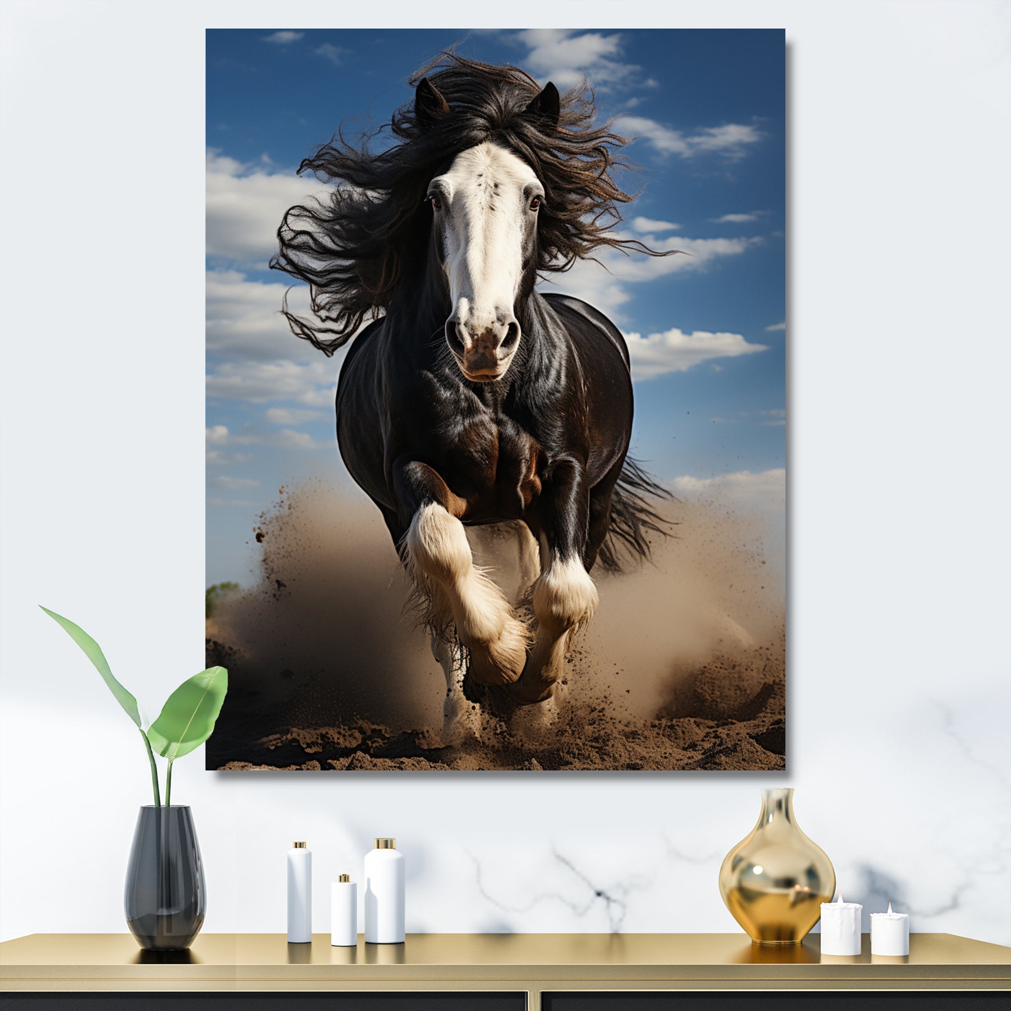 Black White Horse Stallions Strength - Horse Home Decor Art