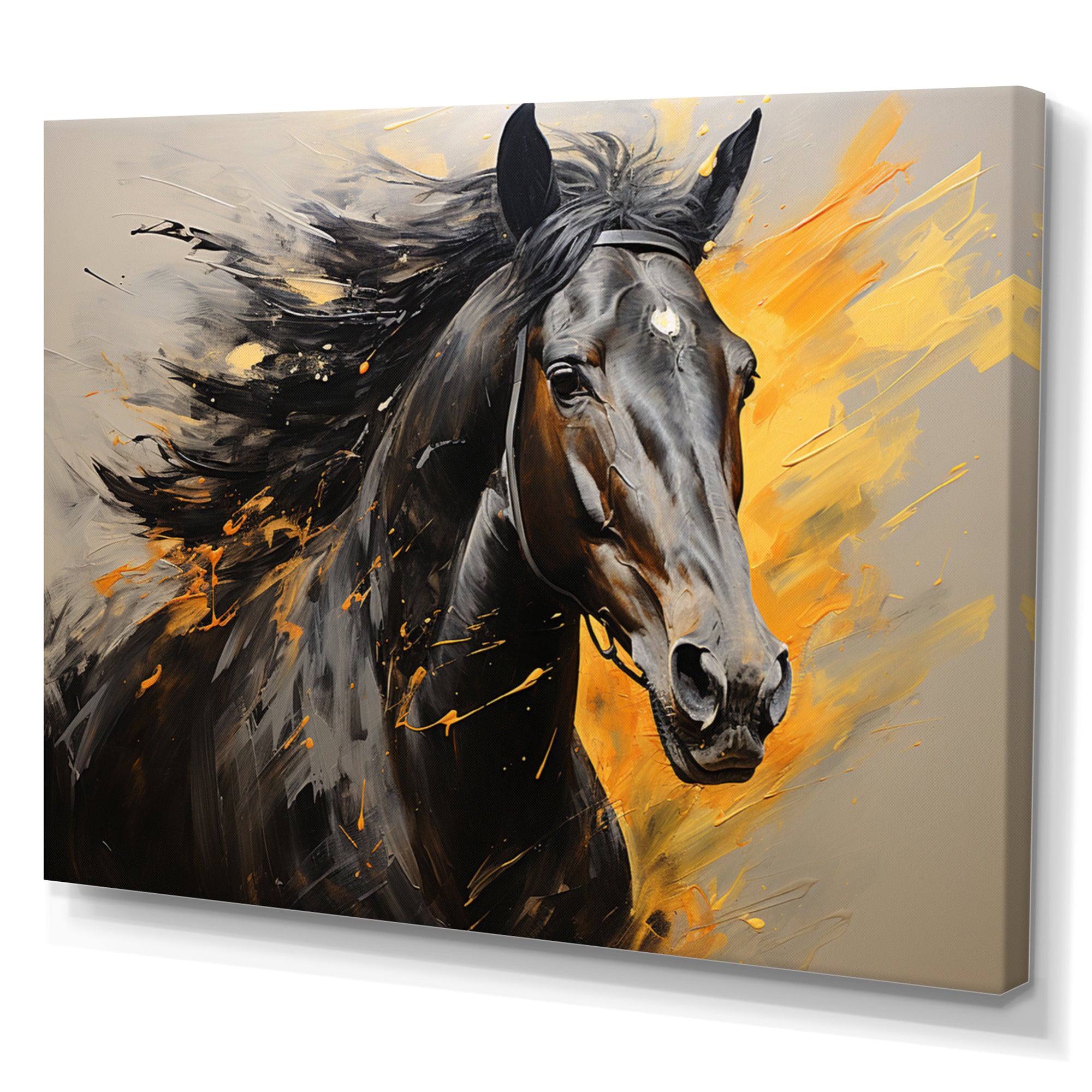 Yellow Black Horse Vibrant Yellow Equine - Yellow Horse Wall Art
