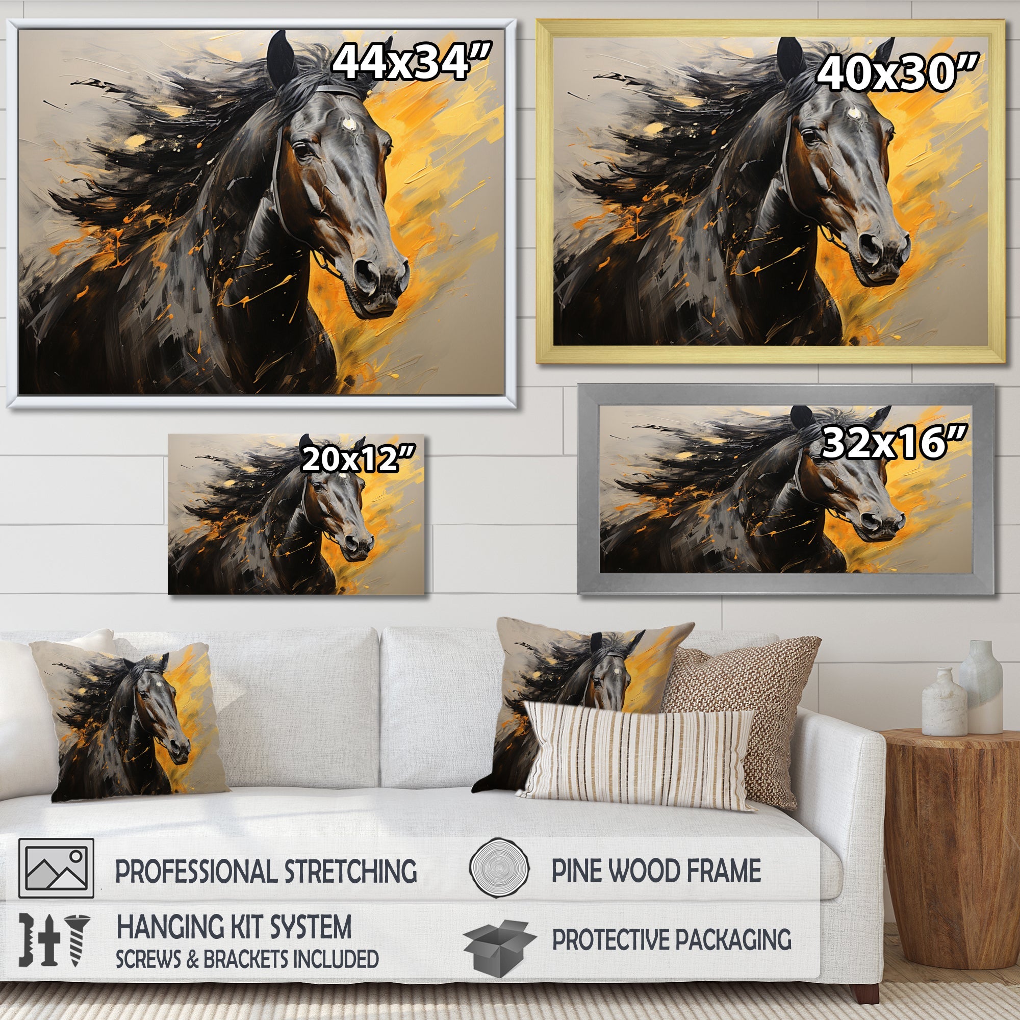 Yellow Black Horse Vibrant Yellow Equine - Yellow Horse Wall Art