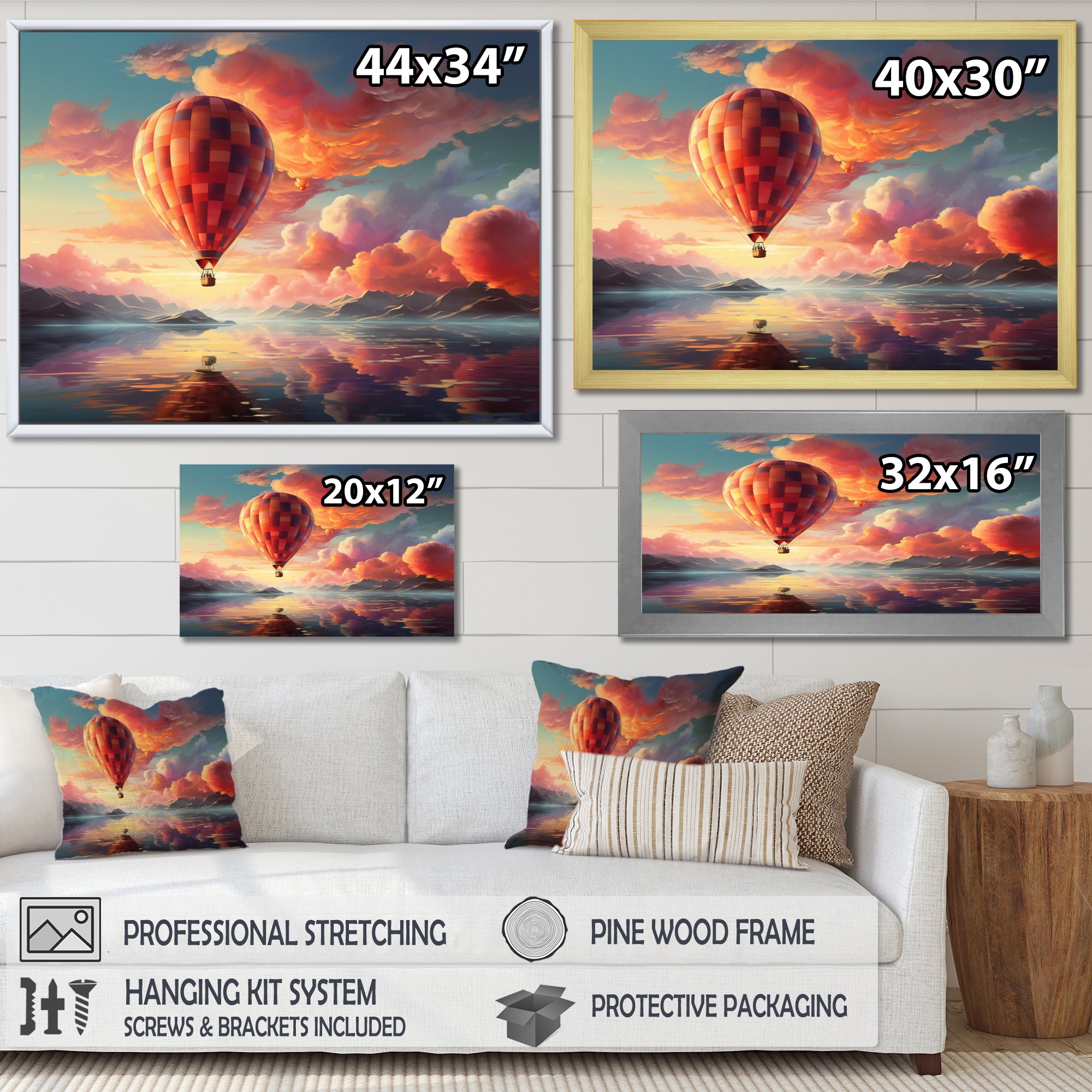 Peach Hot Air Ballon Atmospheric I - Hot Air Balloon Canvas Wall Art