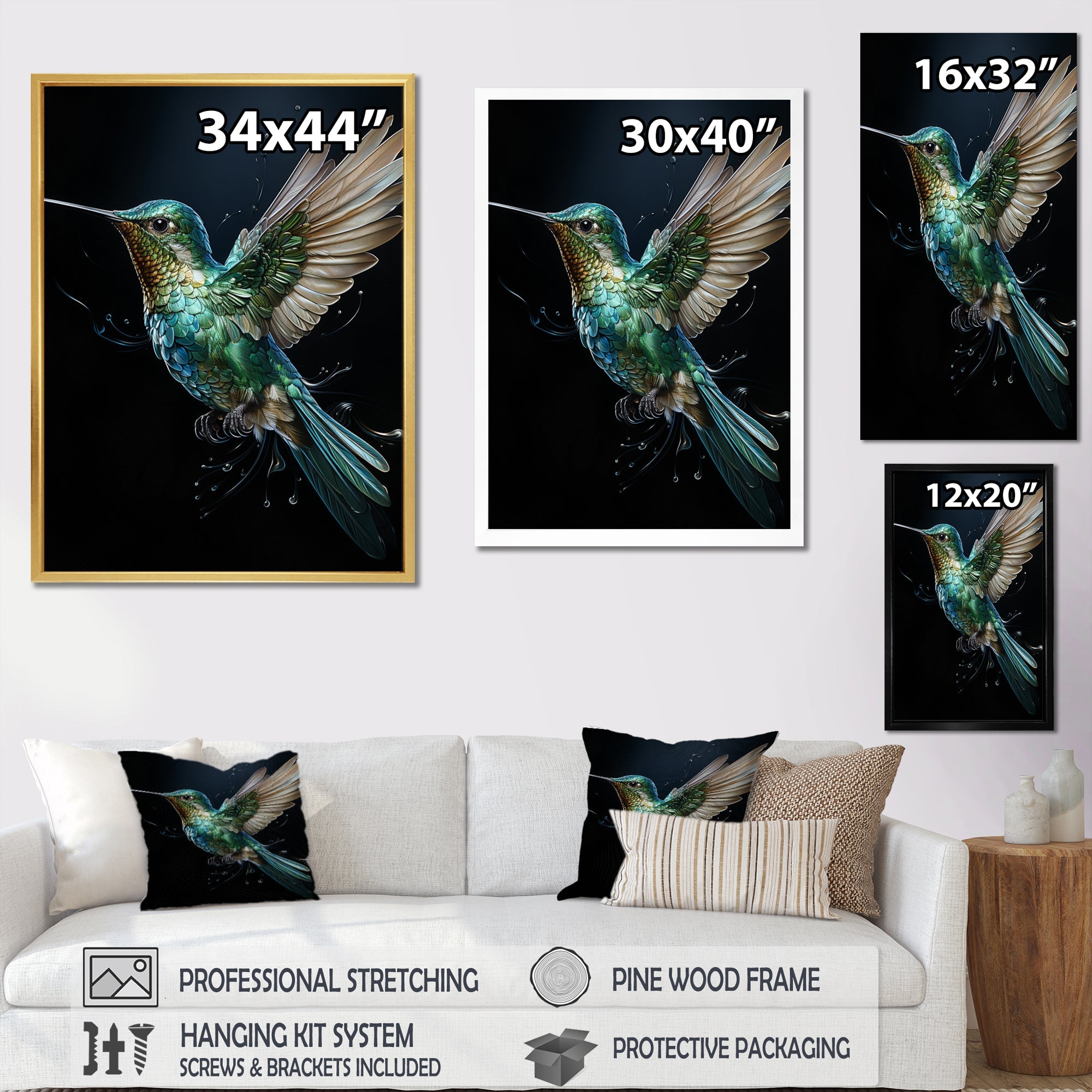 Teal Black Hummingbird Aerial Grace - Hummingbird Home Decor Art