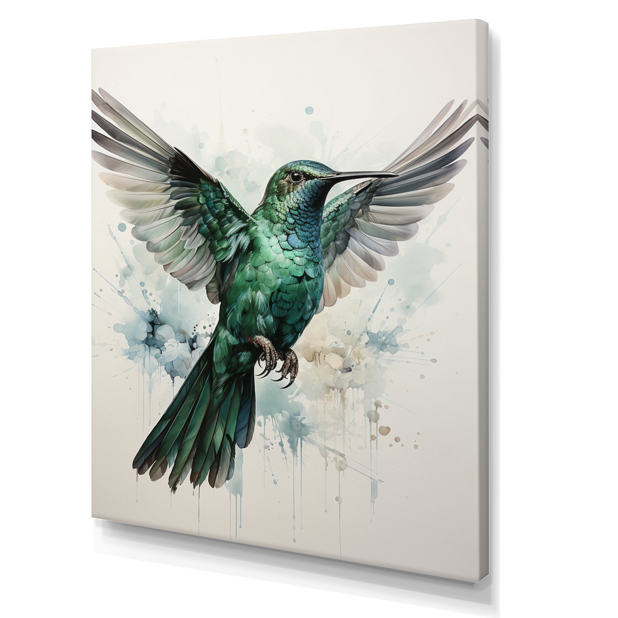 Teal Grey Hummingbird Enchanting Hum - Hummingbird Living Room Wall Art