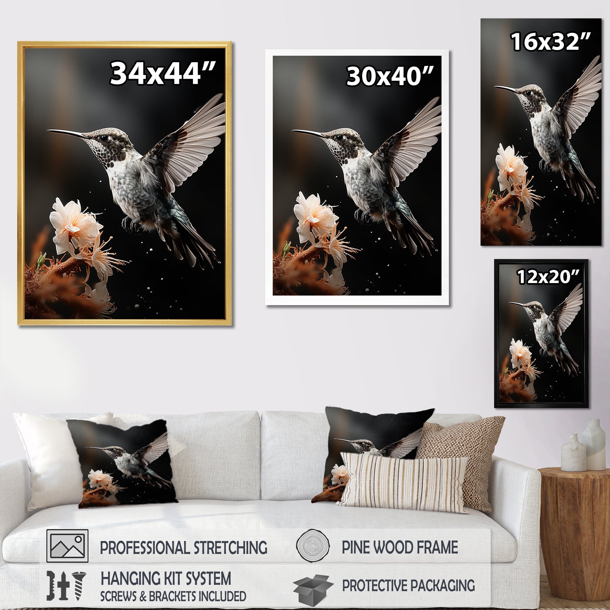 Black White Hummingbird Energetic - Hummingbird Wall Decor