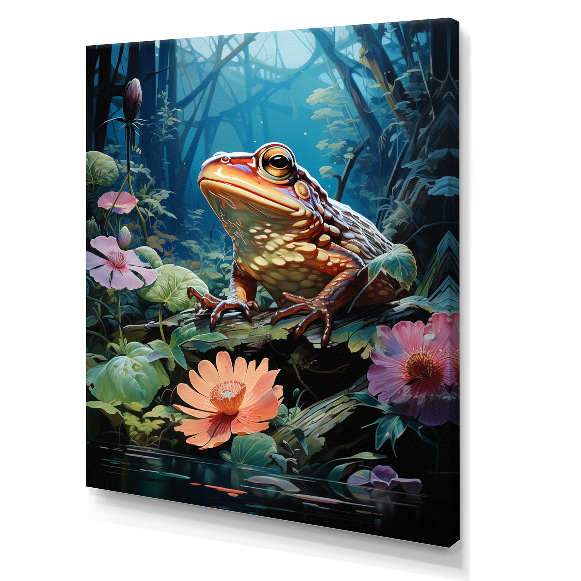 Japan Art Frog at Lotus Pond Reflection - Frog Wall Decor