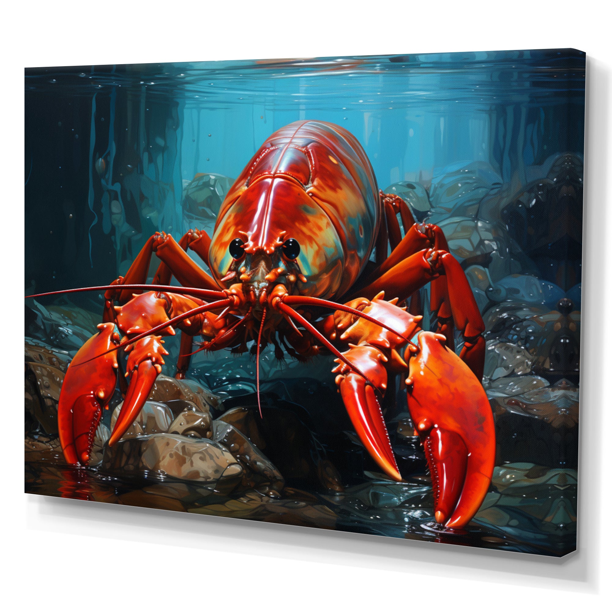 Red Lobster Under Warter - Lobster Framed Canvas Art