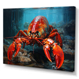 Red Lobster Under Warter - Lobster Framed Canvas Art