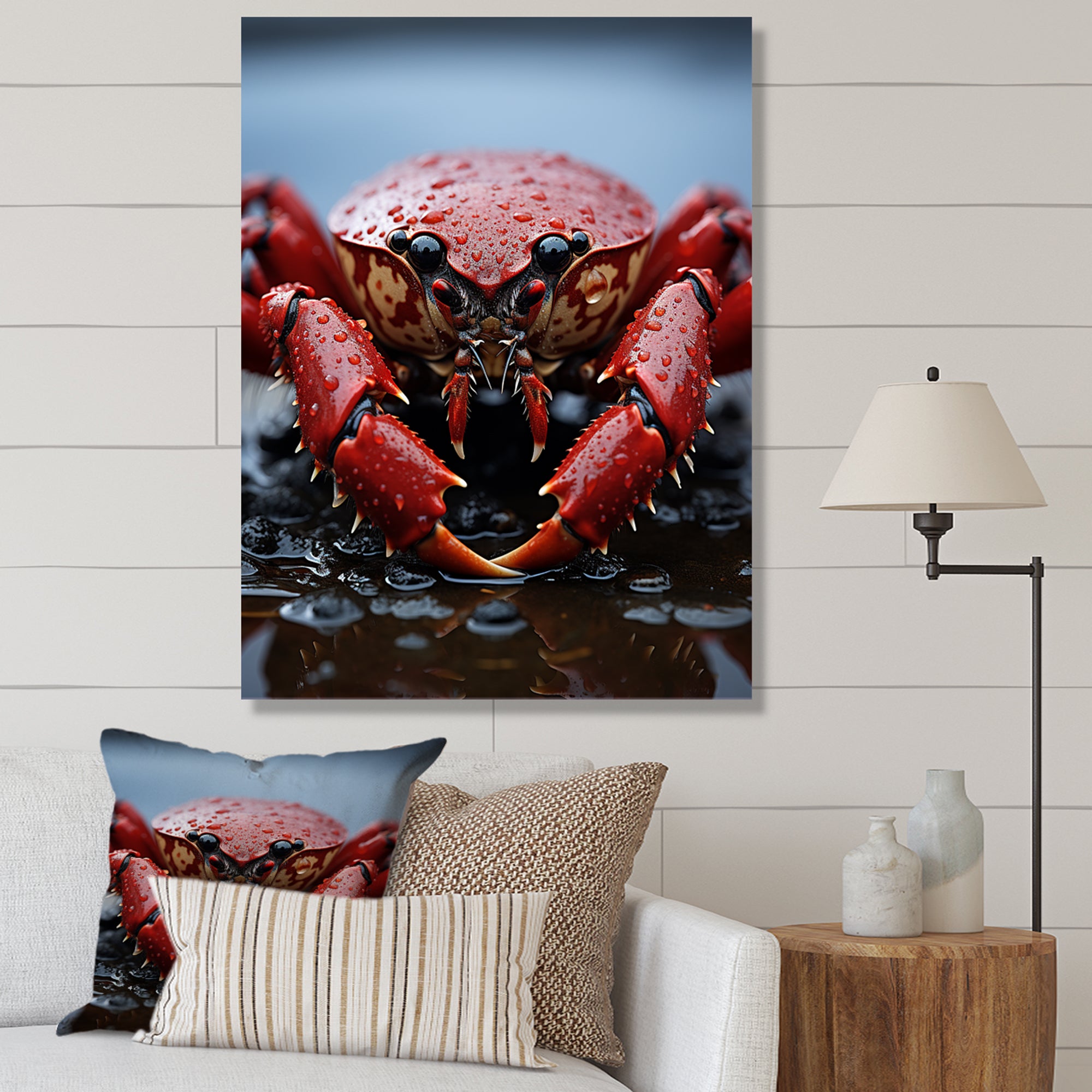 Coral Grey Lobster Portrait Vibrant - Lobster Living Room Wall Art