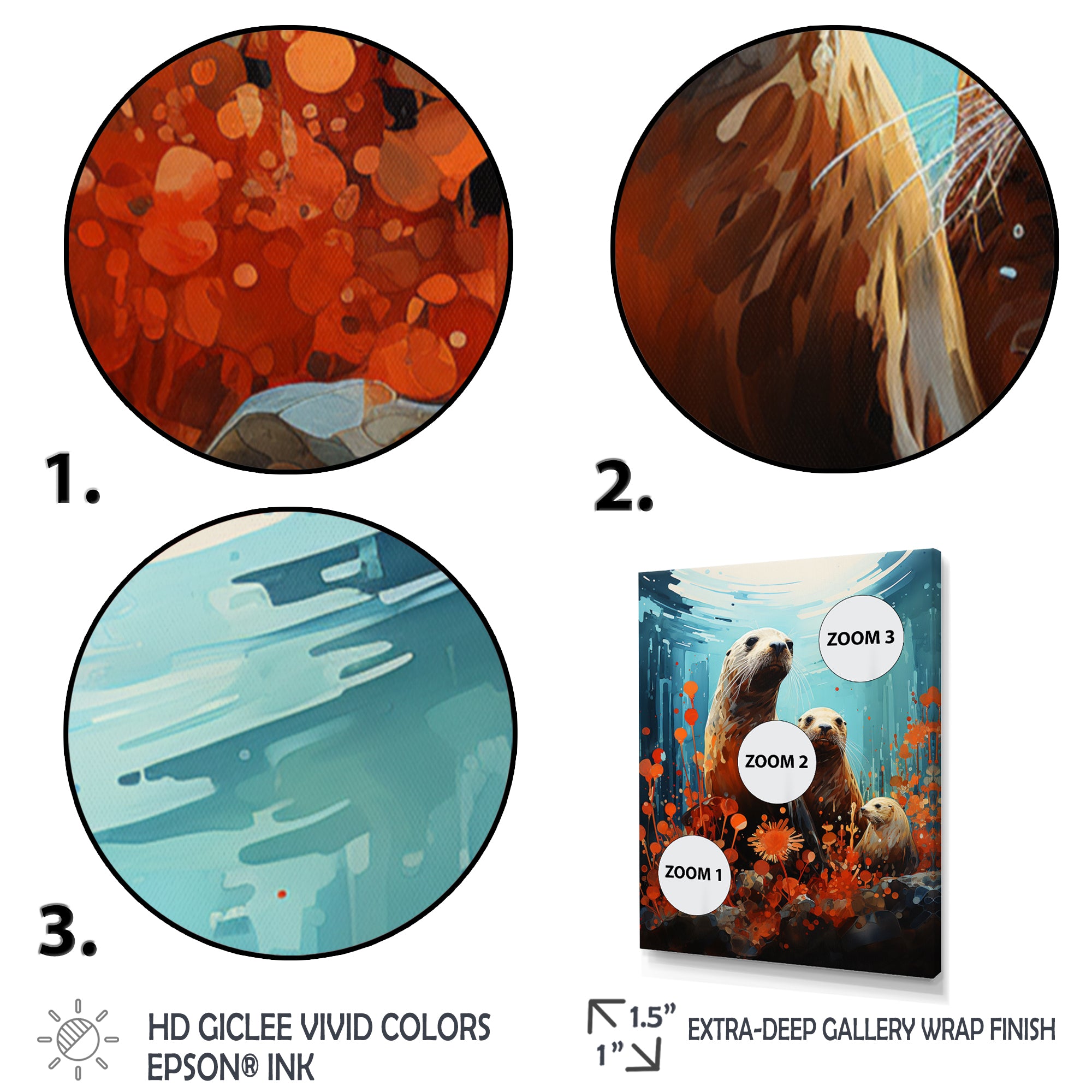 Teal Orange Marine Animals Curious Sea - Marine Animals Canvas Wall Art
