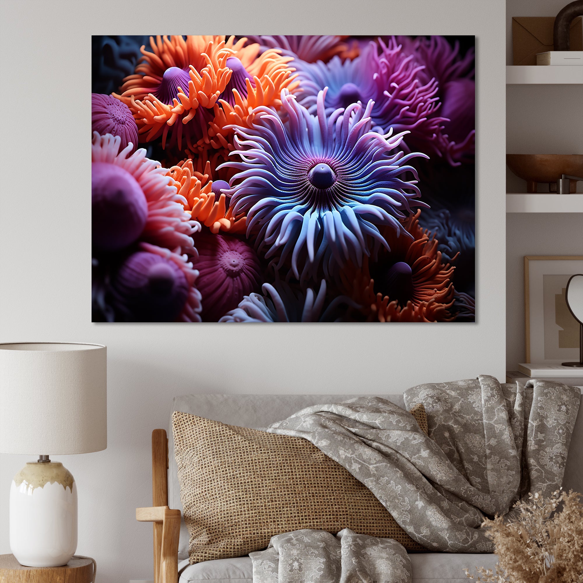 Purple Coral Marine Animals Harmony - Marine Animals Framed Canvas Art