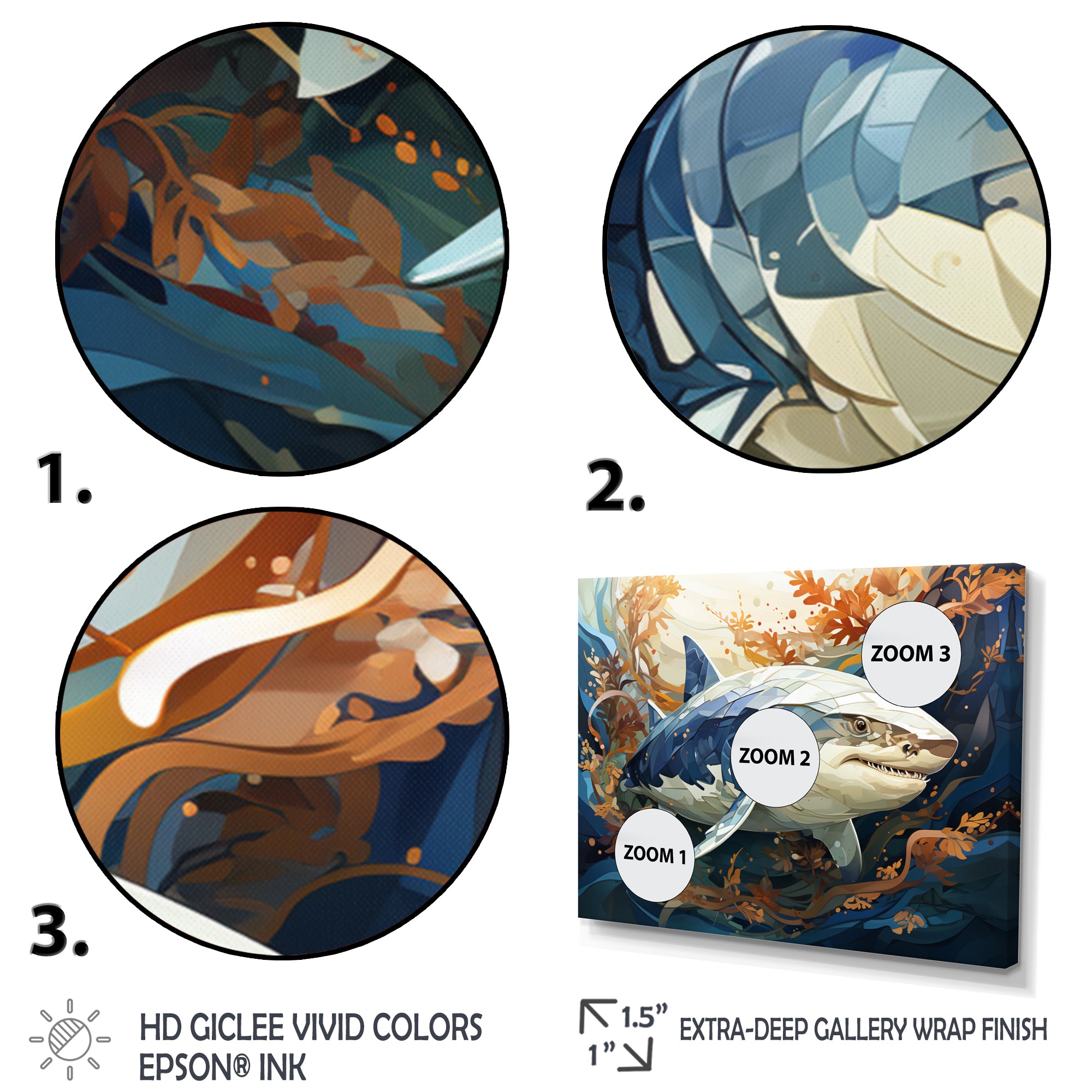 Grey Orange Shark Harmony - Marine Animals Wall Art Prints