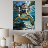 Green Teal Turtle Portrait Stunning - Green Marine Animals Wall Art